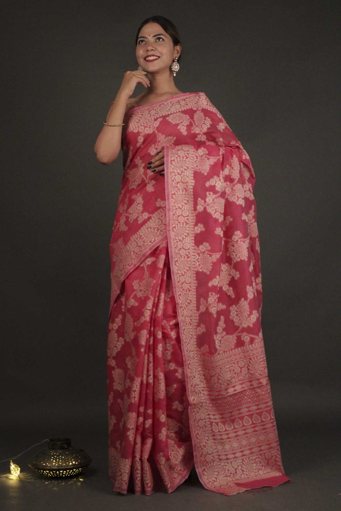 Lucknowi Chikankari Woven Cotton Wrap in 1 minute saree - Image 4