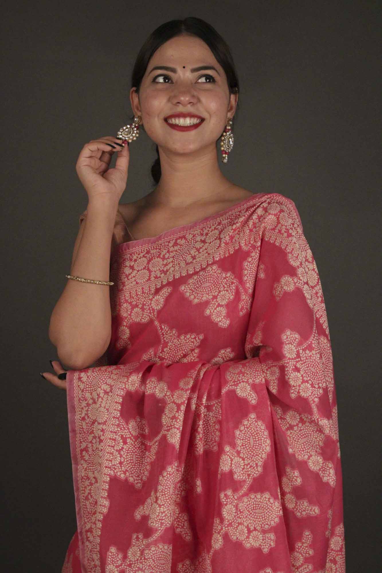 Lucknowi Chikankari Woven Cotton Wrap in 1 minute saree - Image 5