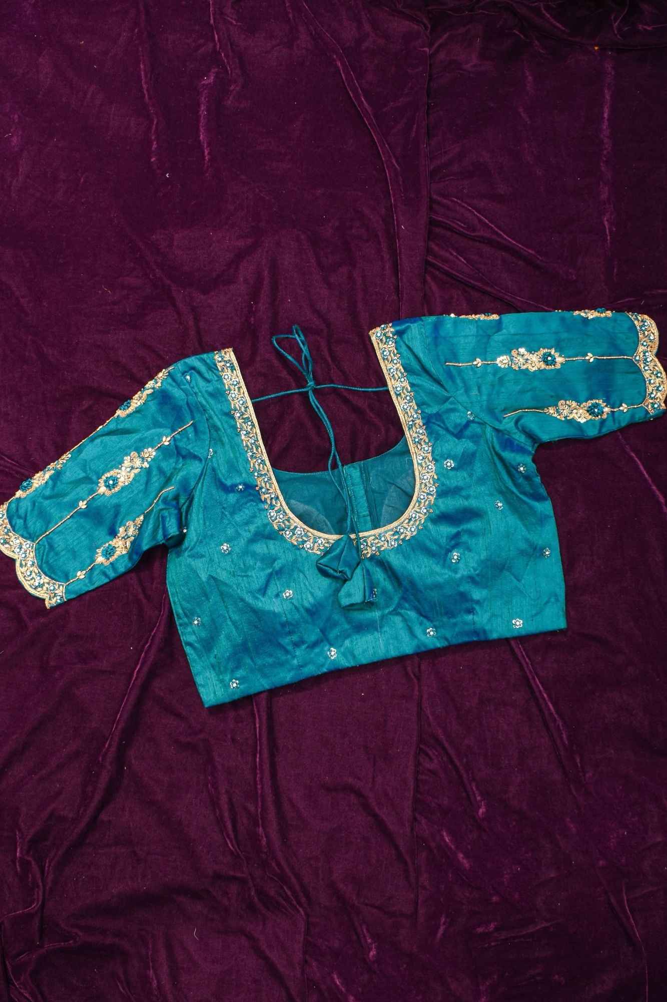 Made to Order: Peacock Blue Pure Raw Silk Blouse with Zardozi and Bead detailing - Image 20