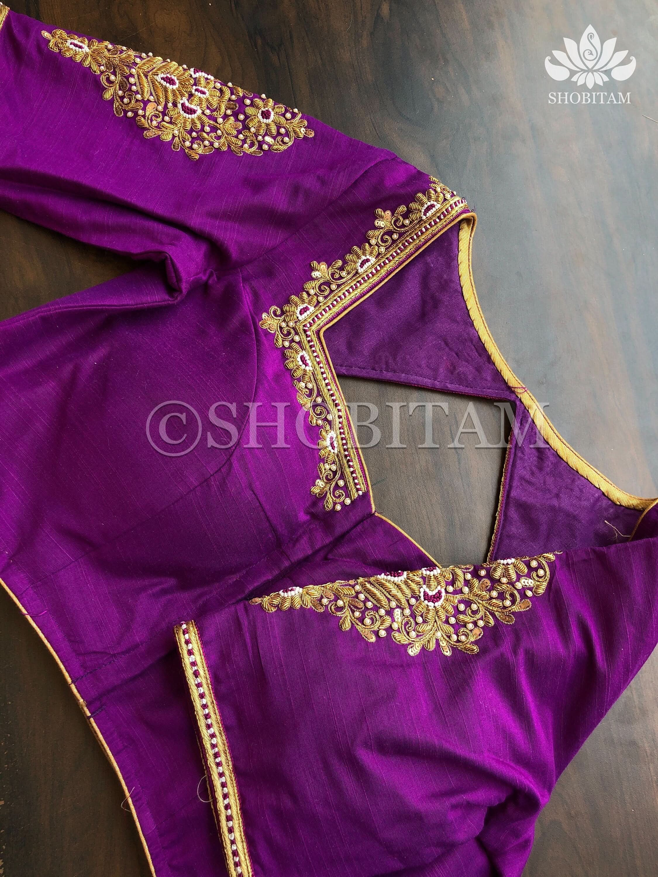 Made to Order: Zardosi and French Knot Silk Saree Bloue I Zardosi Work Blouse | Shobitam Blouse - Image 2