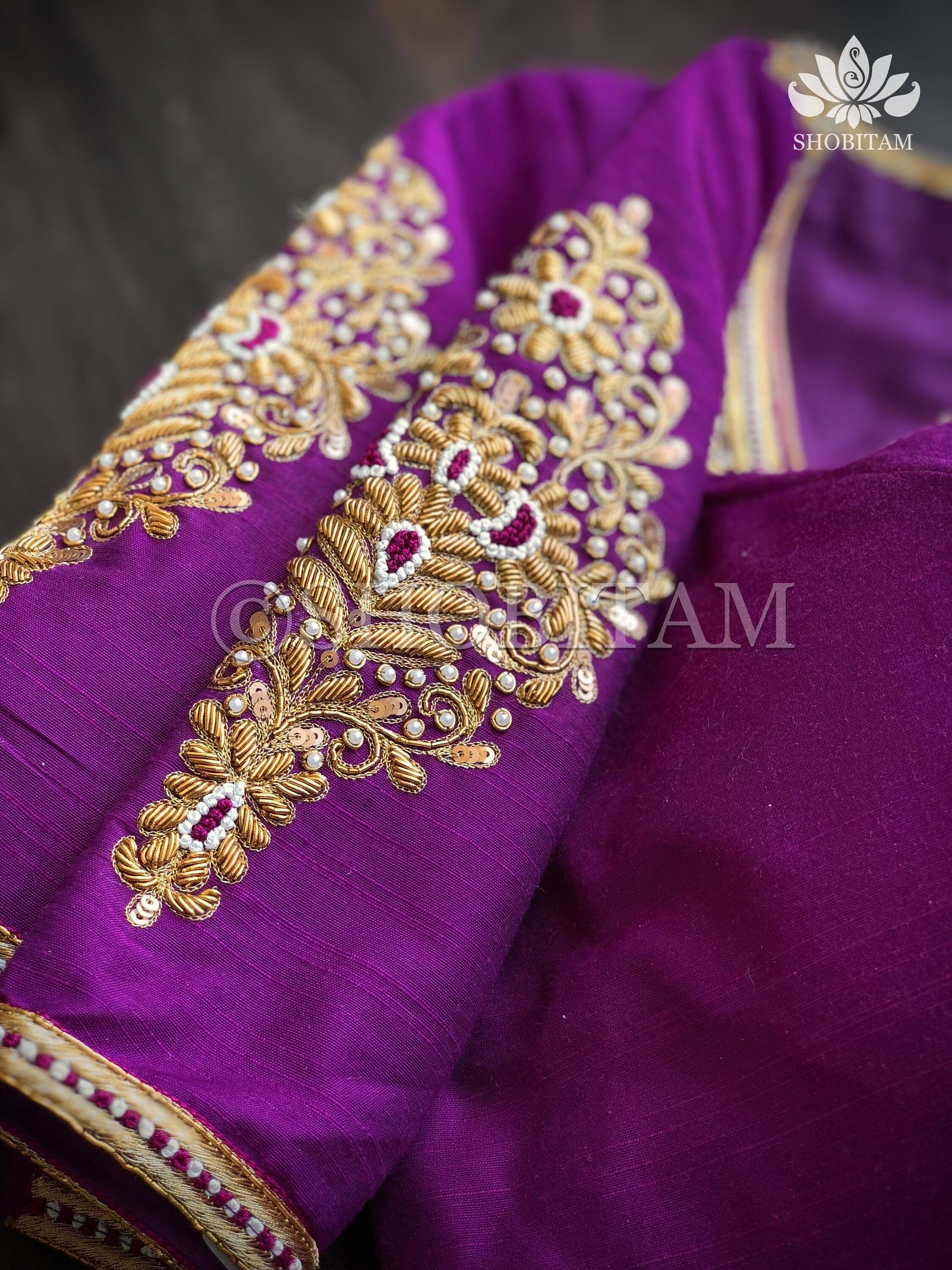 Made to Order: Zardosi and French Knot Silk Saree Bloue I Zardosi Work Blouse | Shobitam Blouse - Image 3