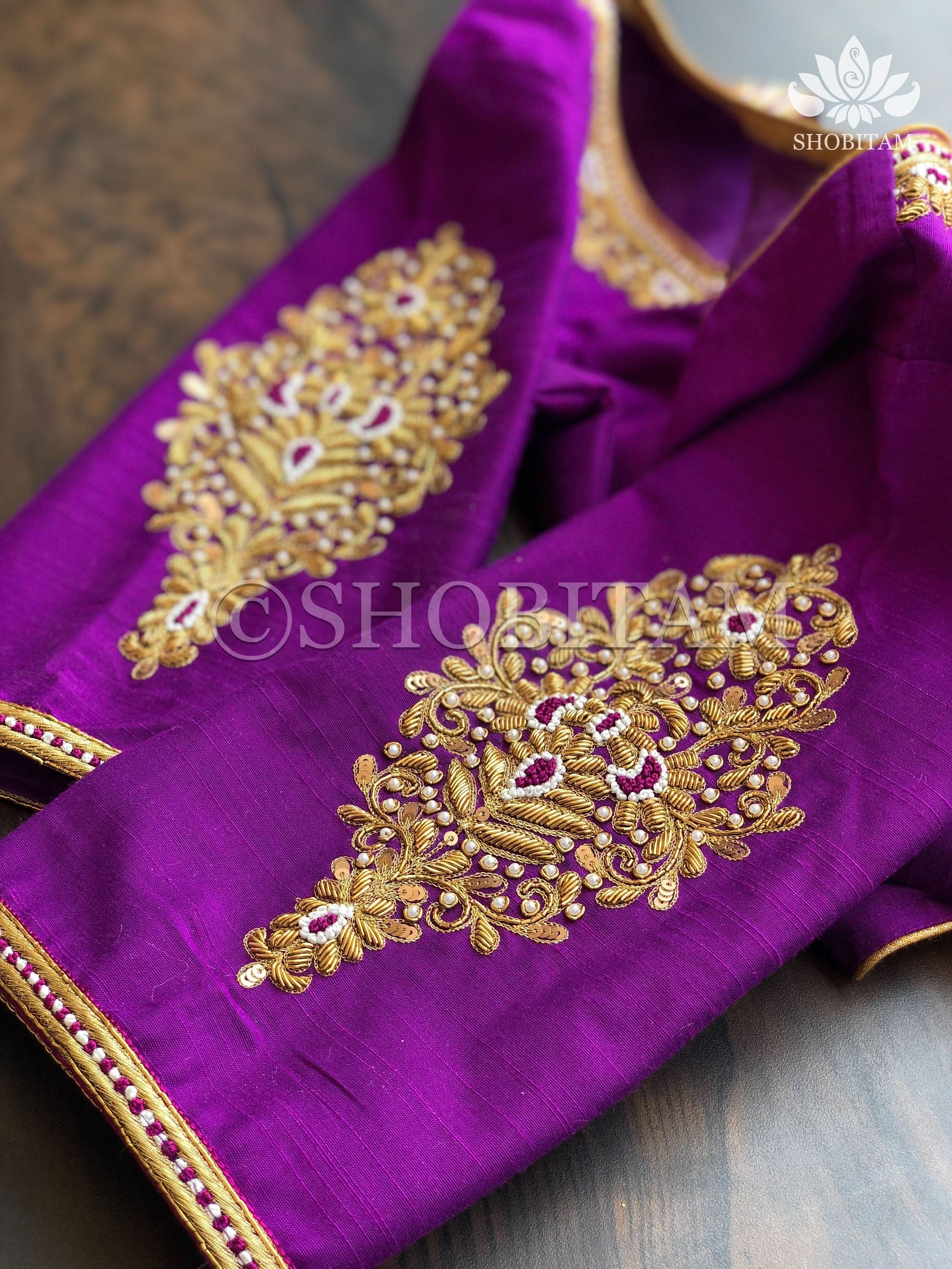 Made to Order: Zardosi and French Knot Silk Saree Bloue I Zardosi Work Blouse | Shobitam Blouse - Image 6