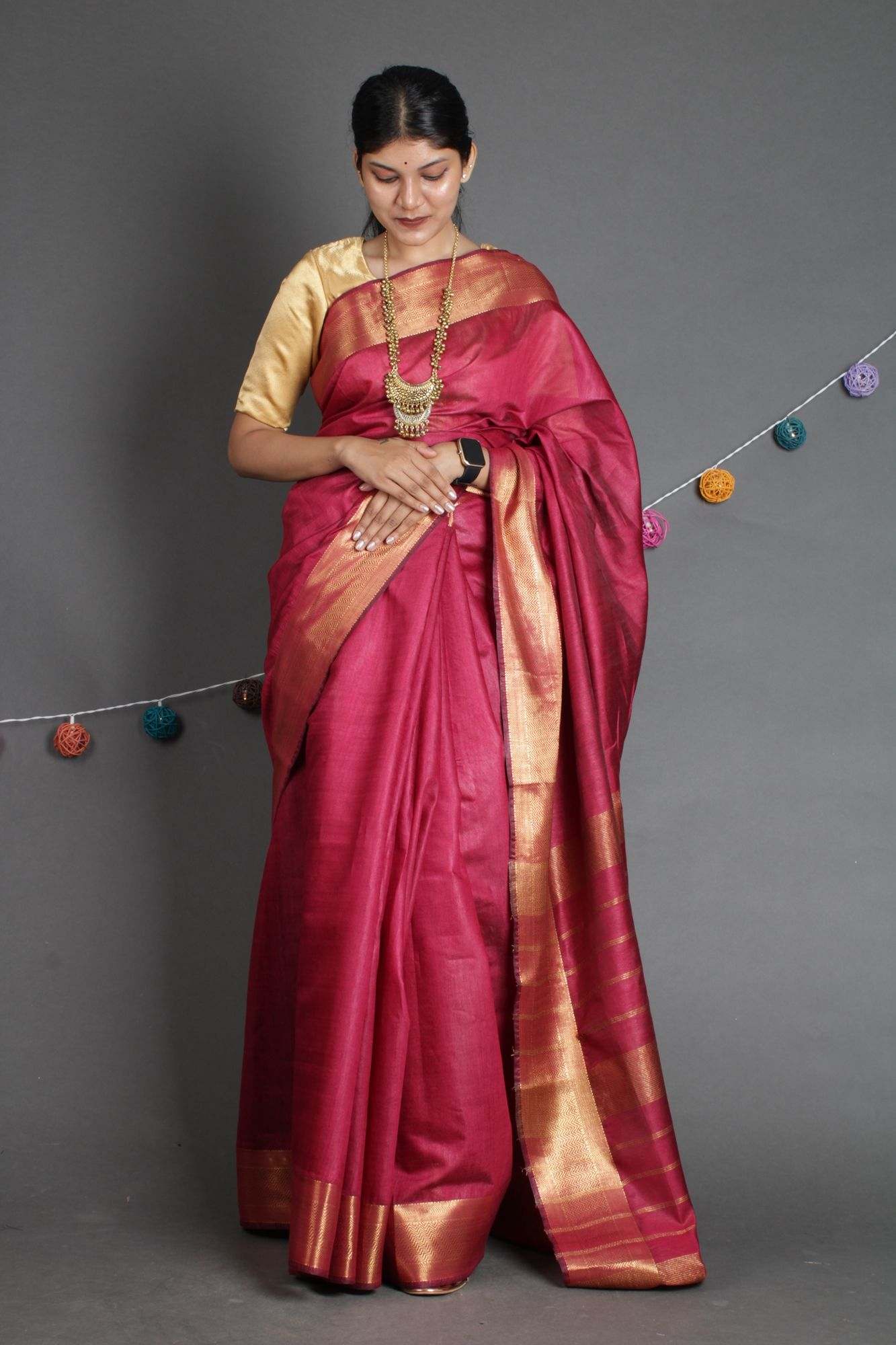Manglagiri Copper Pinkish tinge festive Zari Woven Wrap in 1 minute saree - Image 3