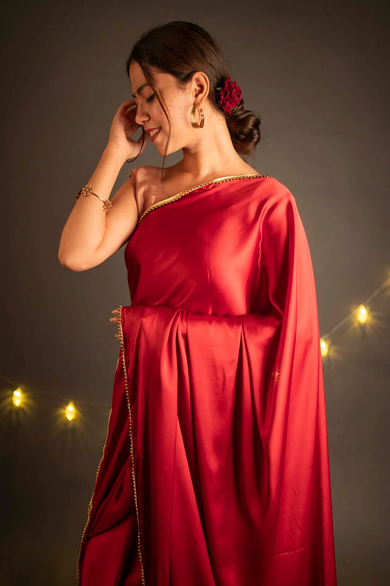 Maroon magic with moti lace border all over - Image 4