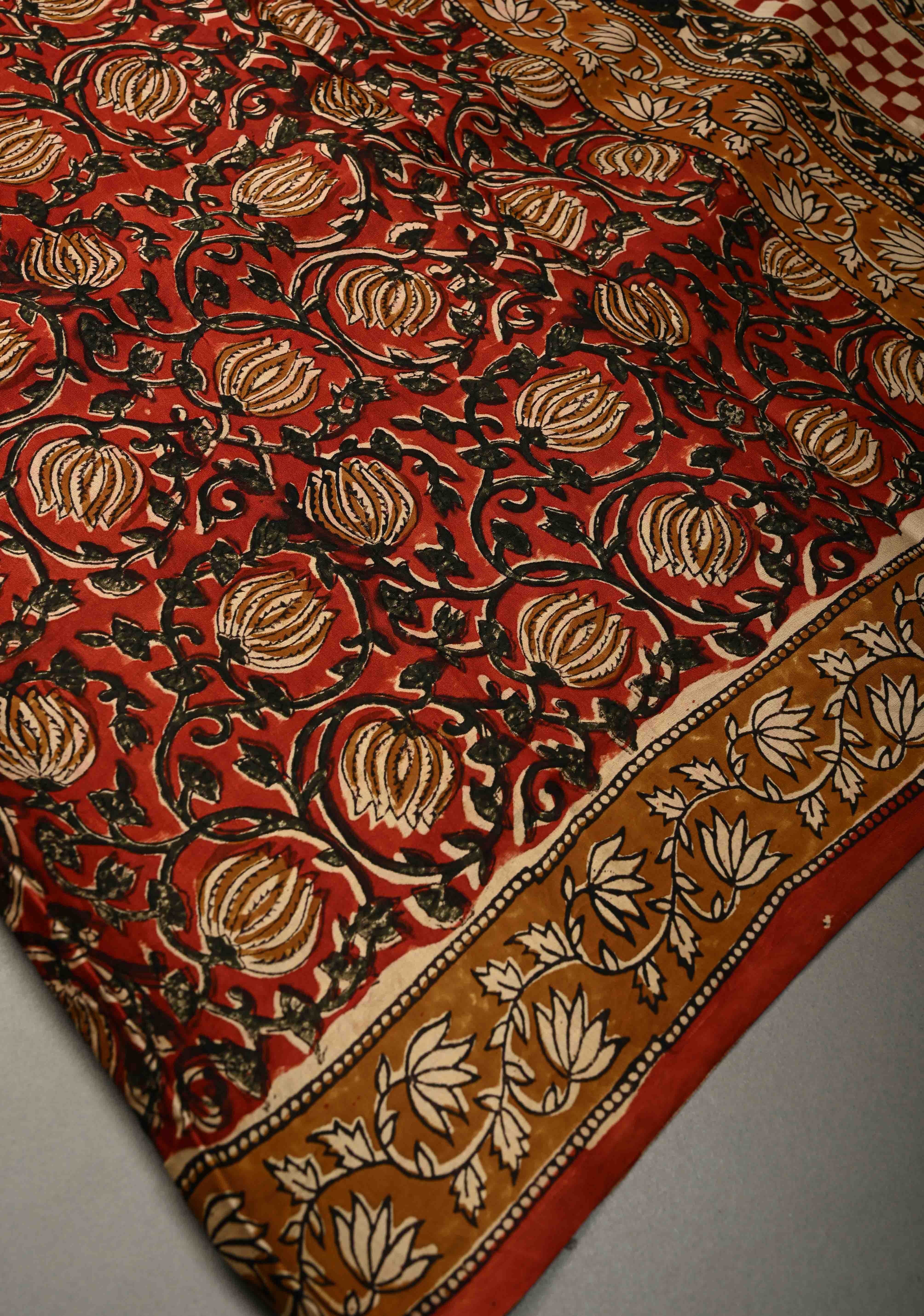 Maroon Modal Silk Saree with Sanganeri Block Print | Shobitam - Image 2