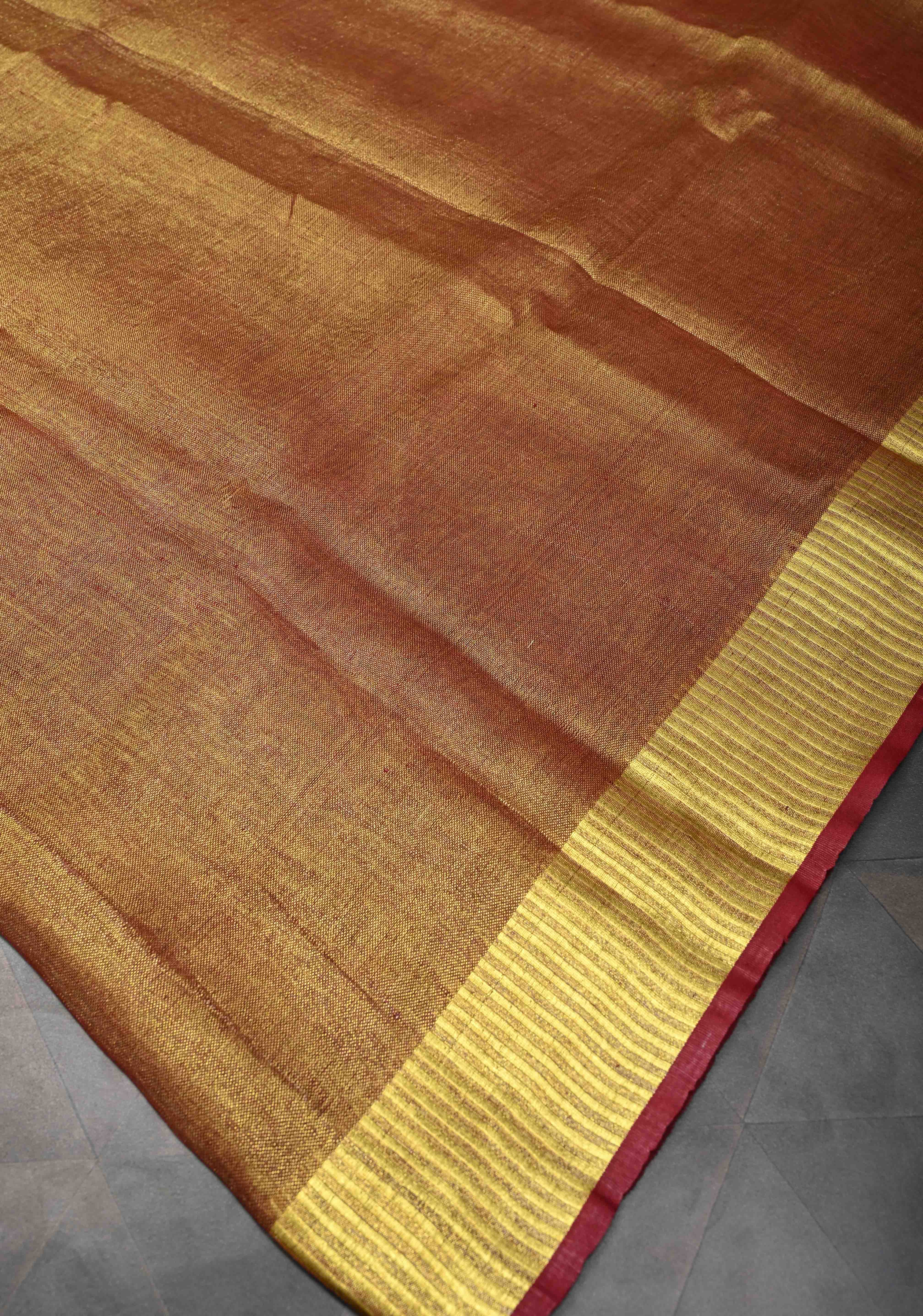 Maroon Tissue Linen Saree with Zari Border | Shobitam - Image 6