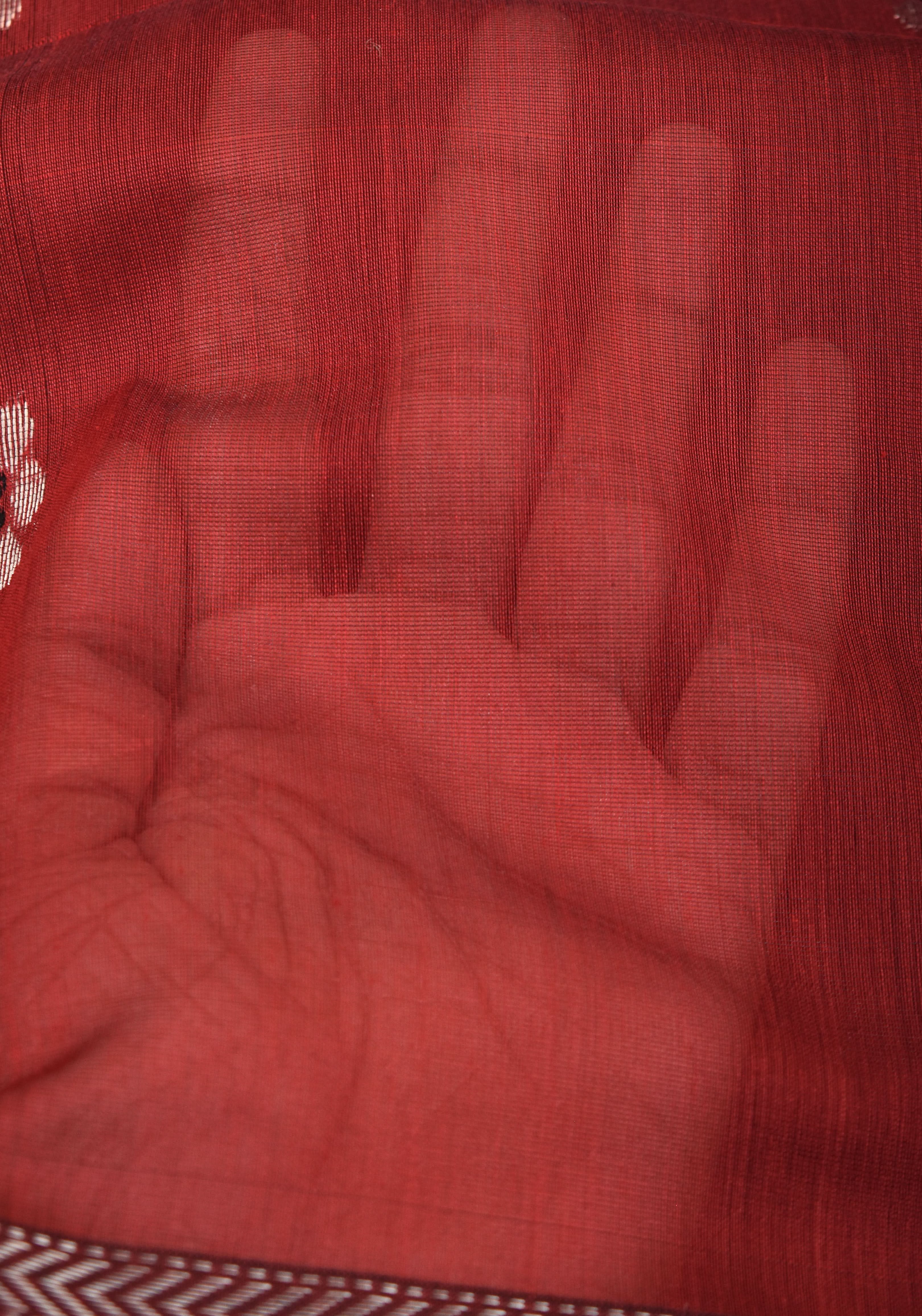 Exquisite Meenakari Handwoven Maheshwari Silk Cotton Saree in Red with meenakari buttas | Shobitam - Image 13