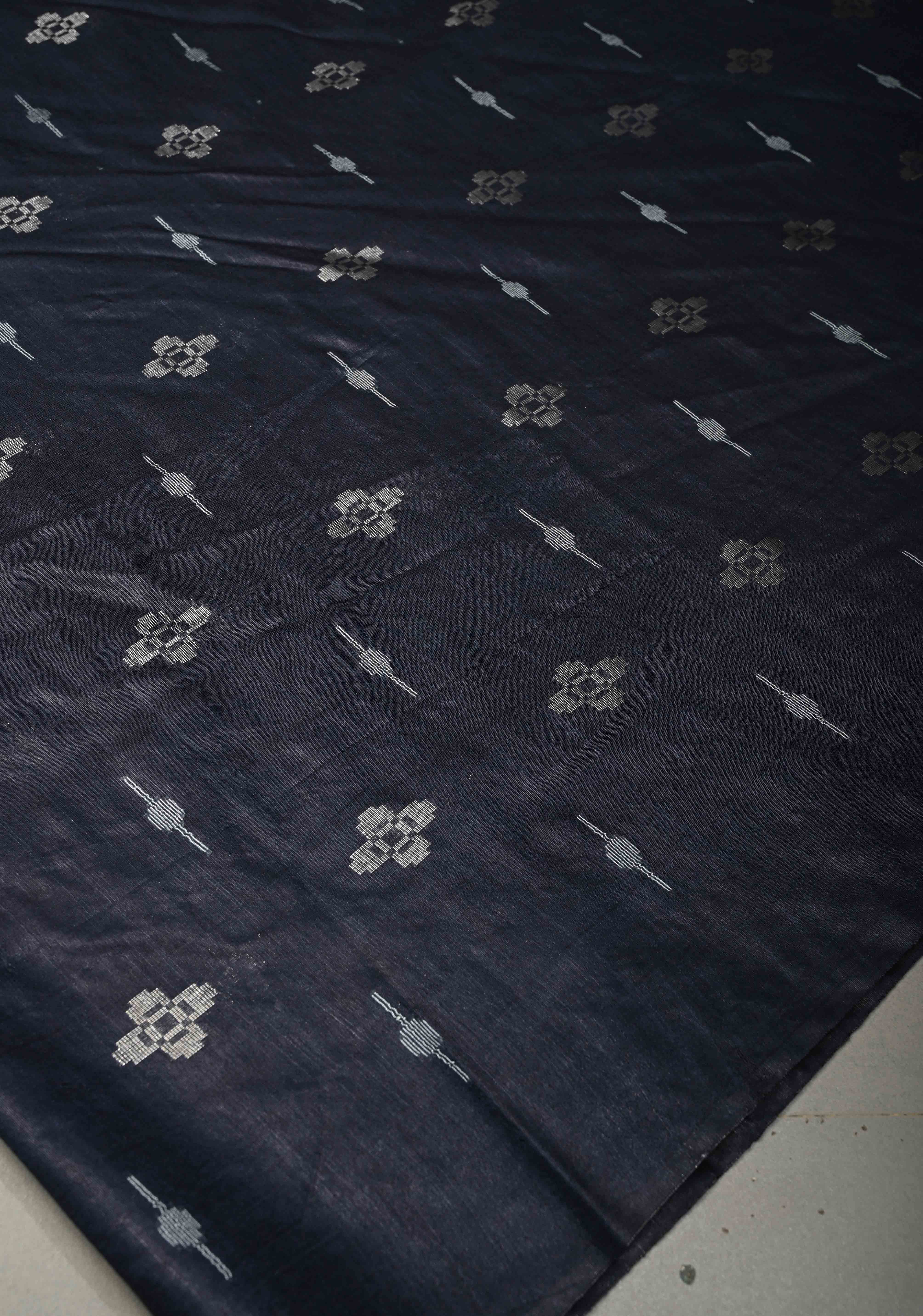 Midnight Blue Borderless Semi Tussar Saree with Thread and Zari Buttas | Shobitam - Image 4