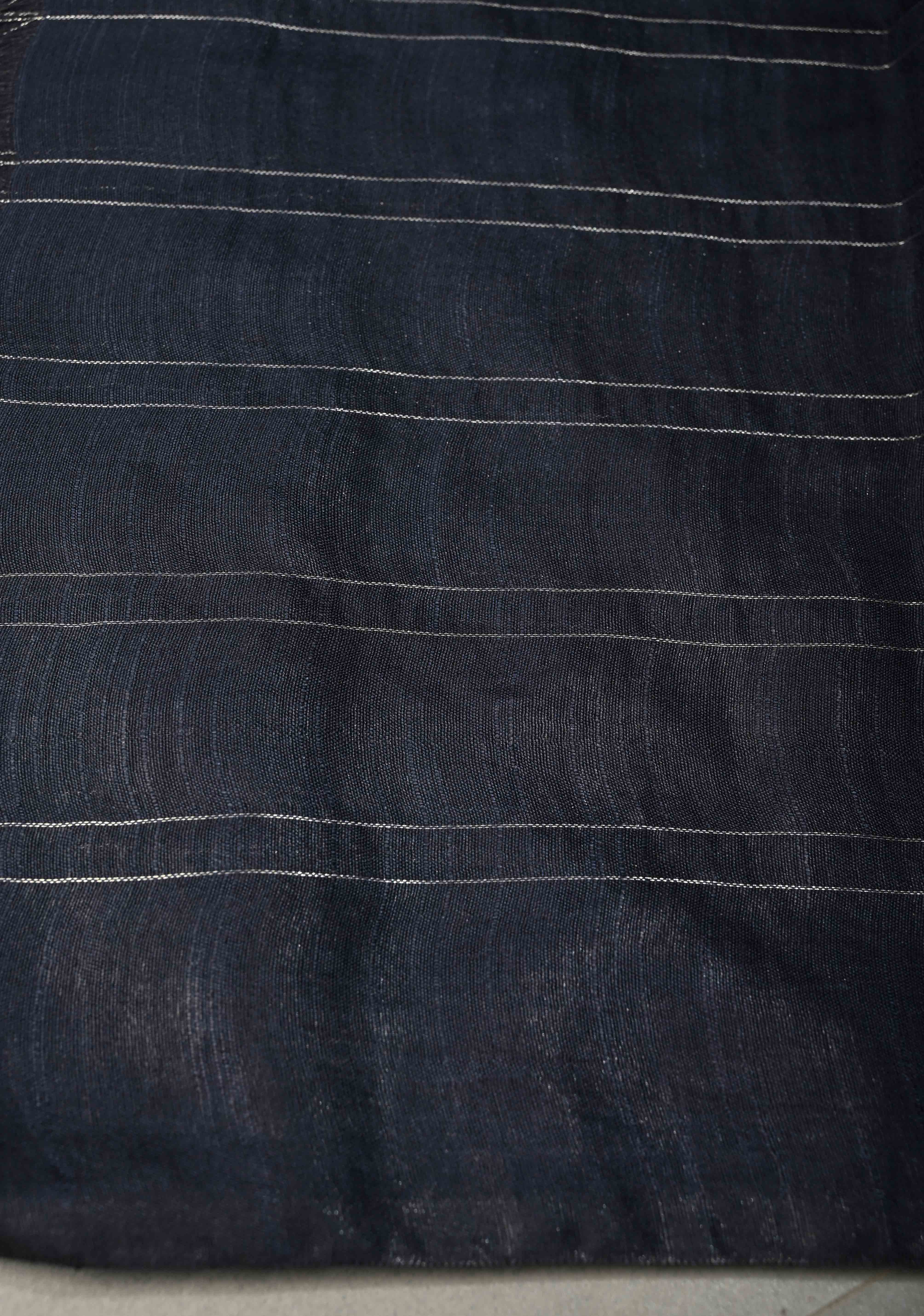 Midnight Blue Borderless Semi Tussar Saree with Zari Buttas and Zari Checks | Shobitam - Image 5