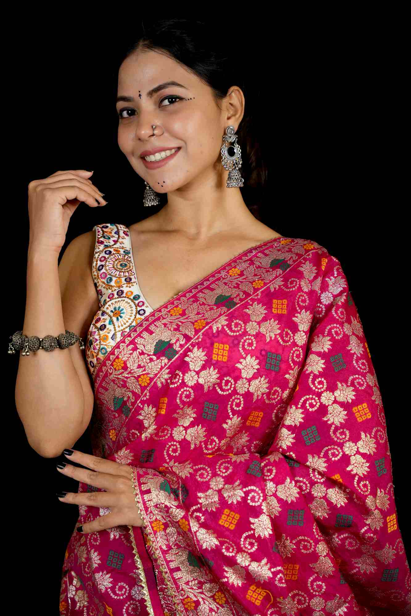 Mirror-Work Lehenga with Rani Pink Banarasi Dupatta - Image 8