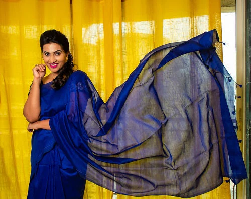 Morning Glory - Handloom Blue Cotton Saree- SHOBITAM - Image 3