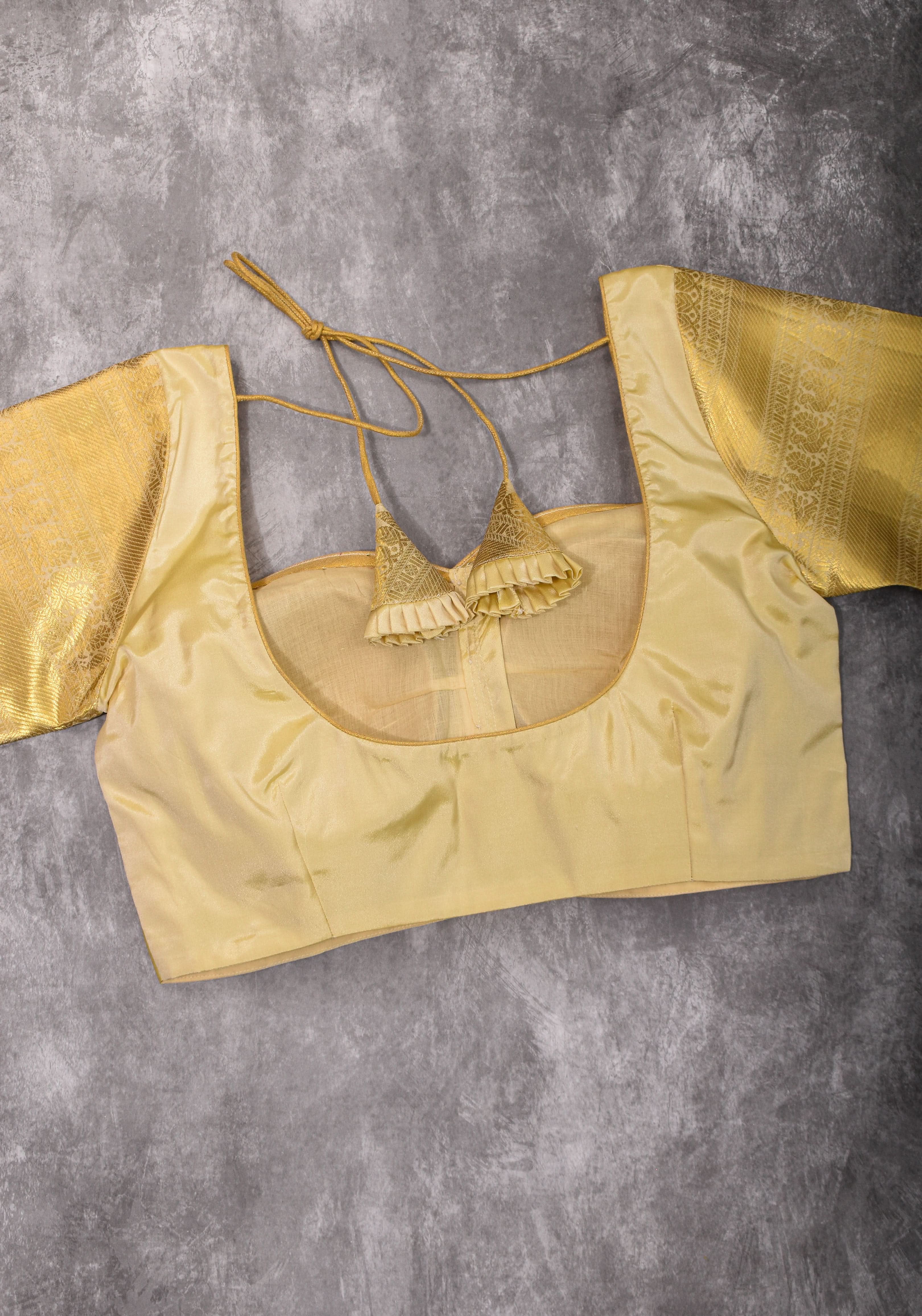 16" Zari Sleeves Kanjivaram  Silk Blouse in Off White | Made to Order | Shobitam - Image 3