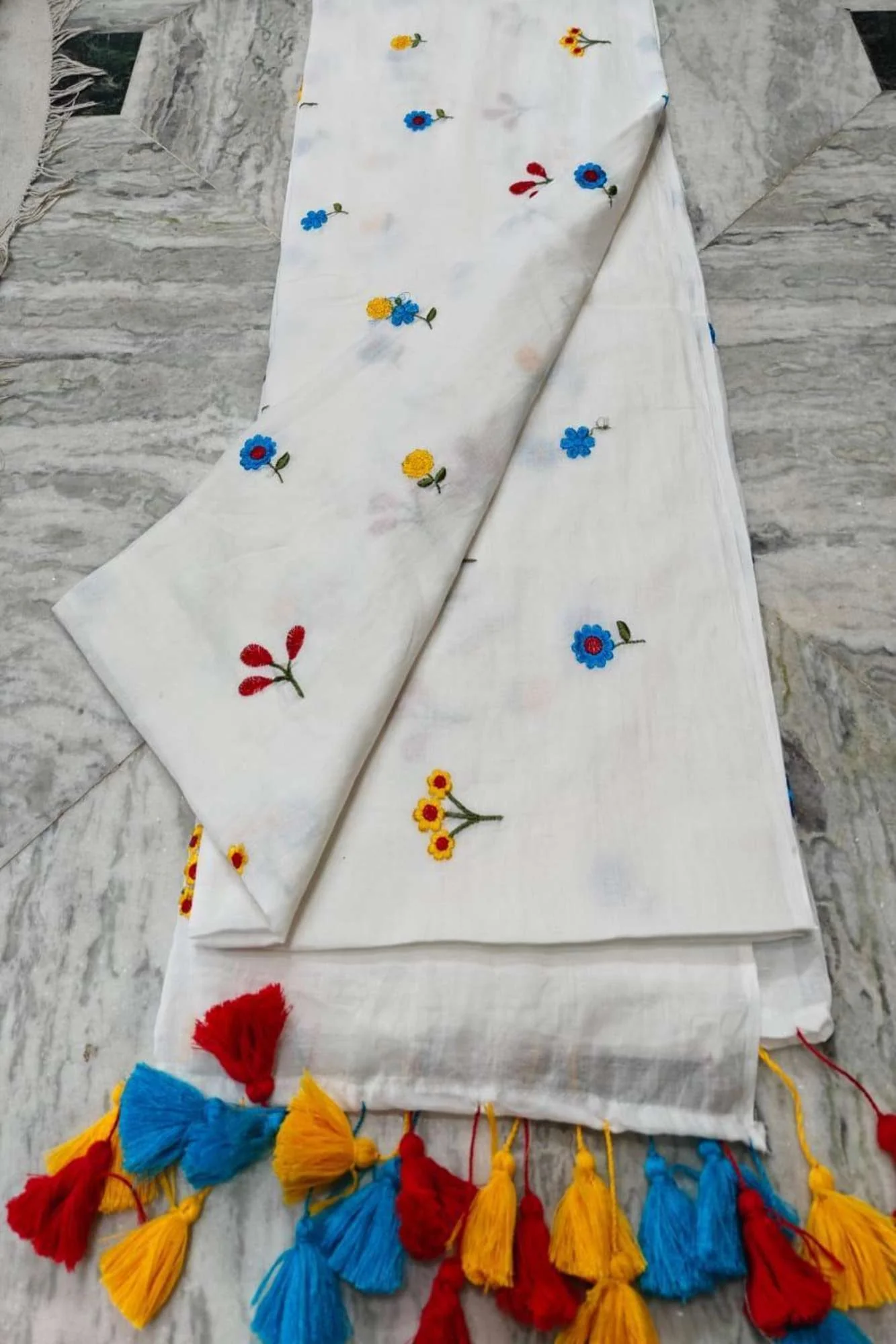 Mulmul Cotton with Embroidery Ready to wear Saree - Image 12