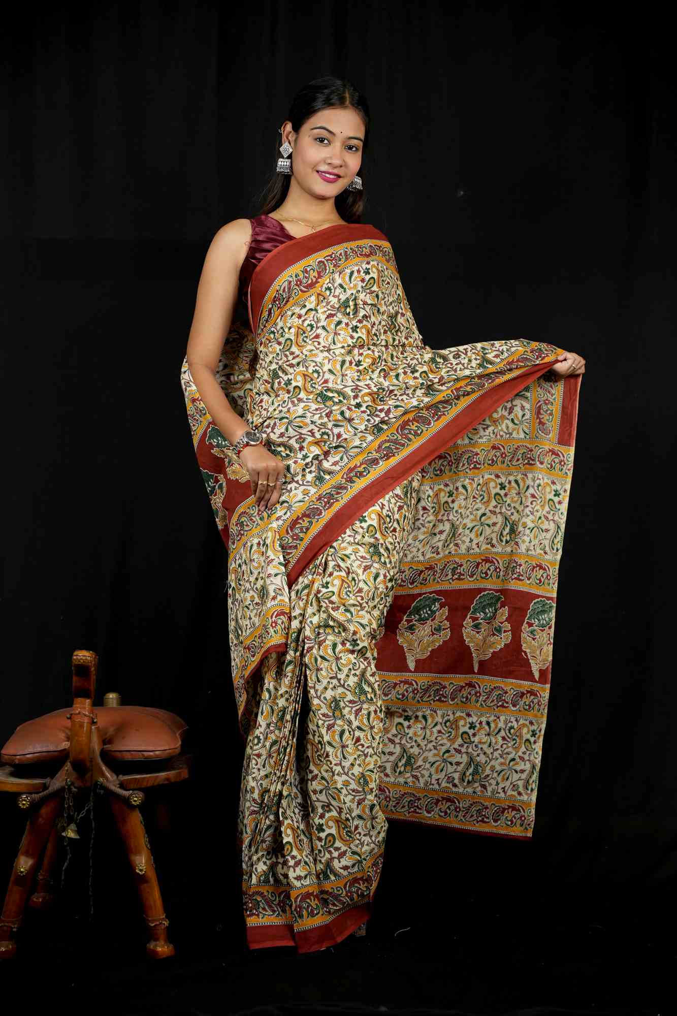 Mulmul Cotton with Hand Block Print Ready to Wear Saree - Image 5