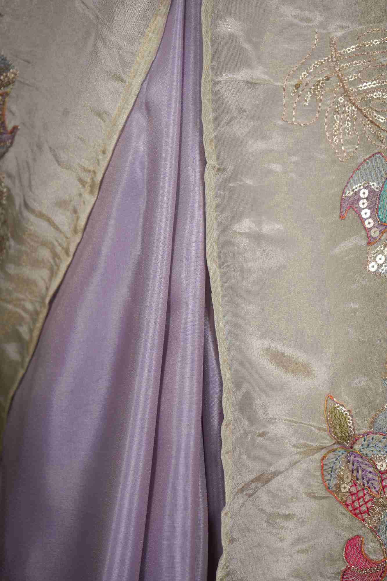 Multi Color Zari Embroidered Work with half & half Designer Pallu Wrap in one minute saree - Image 9