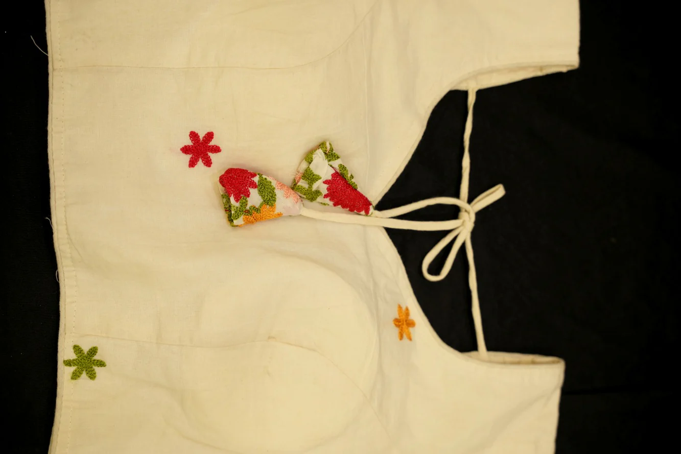 Multicolor Thread  Cotton Embroidered Blouse Piece - Image 10