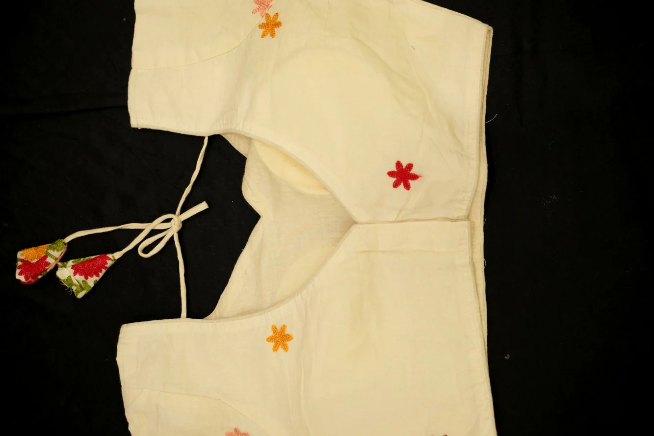 Multicolor Thread  Cotton Embroidered Blouse Piece - Image 3
