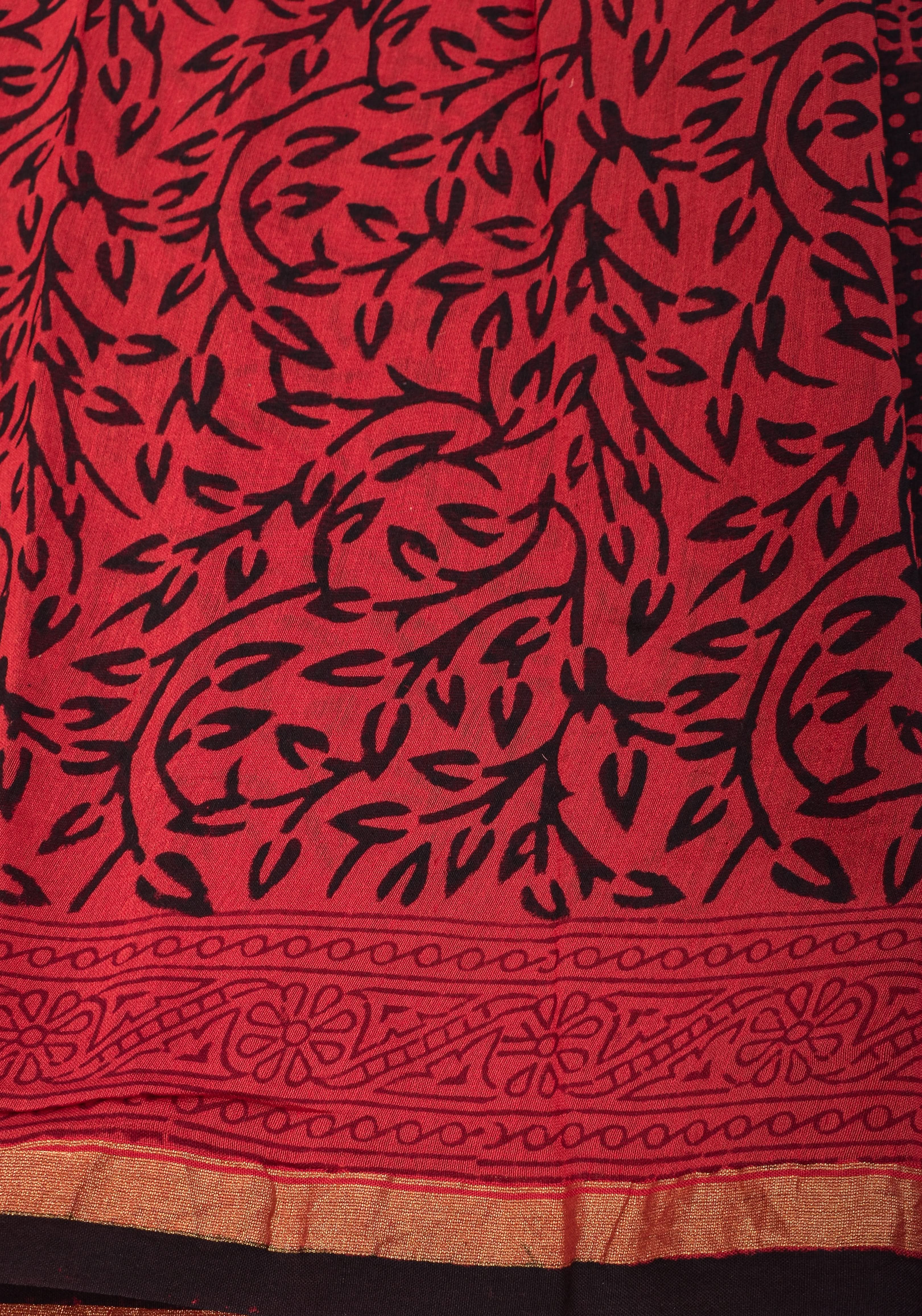 Bagh Hand block Print on Chanderi Cotton Saree in Black and Red | Shobitam - Image 7