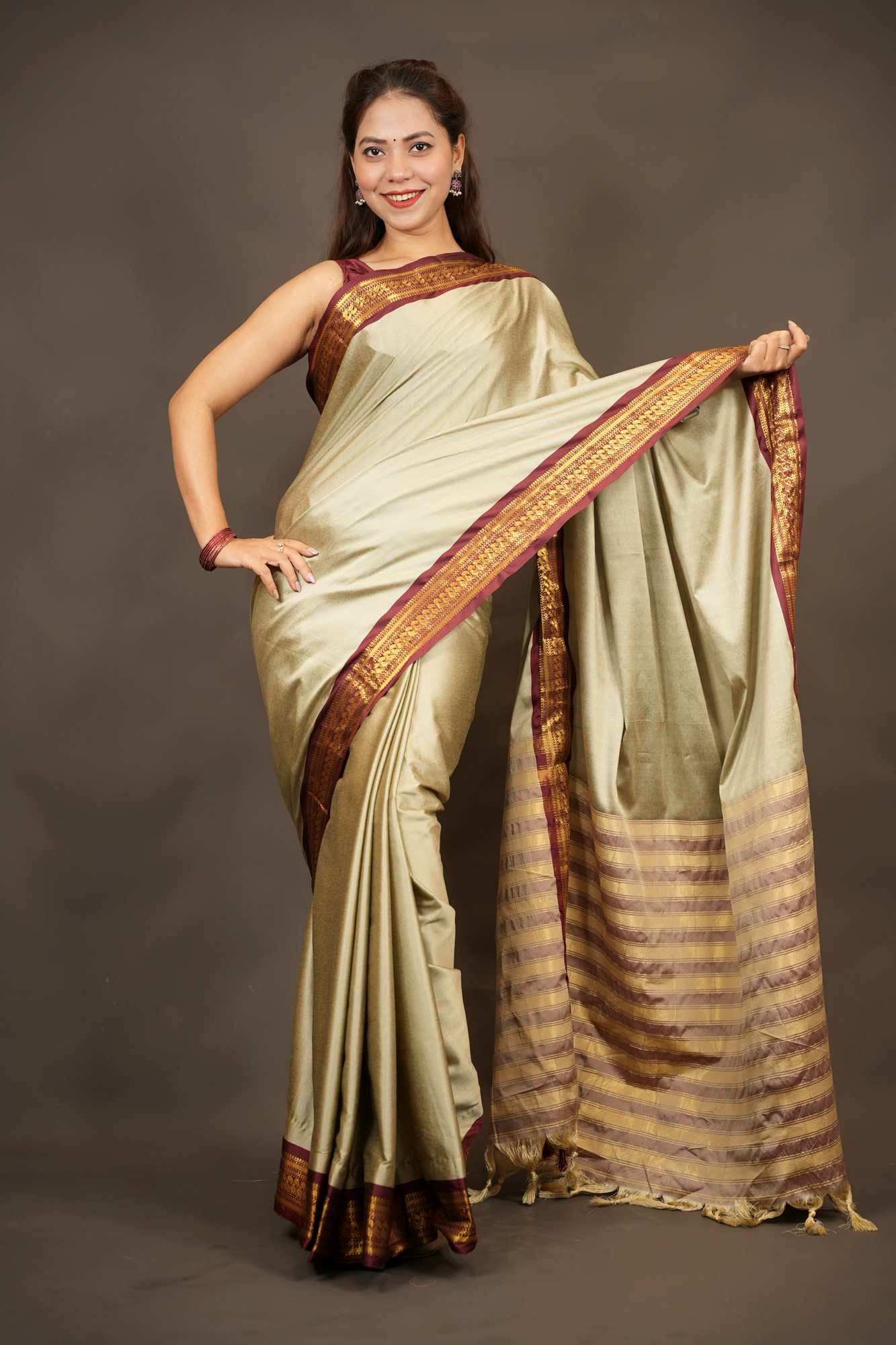 Narayanpet Border South Silk Ready To Wear Saree - Image 2