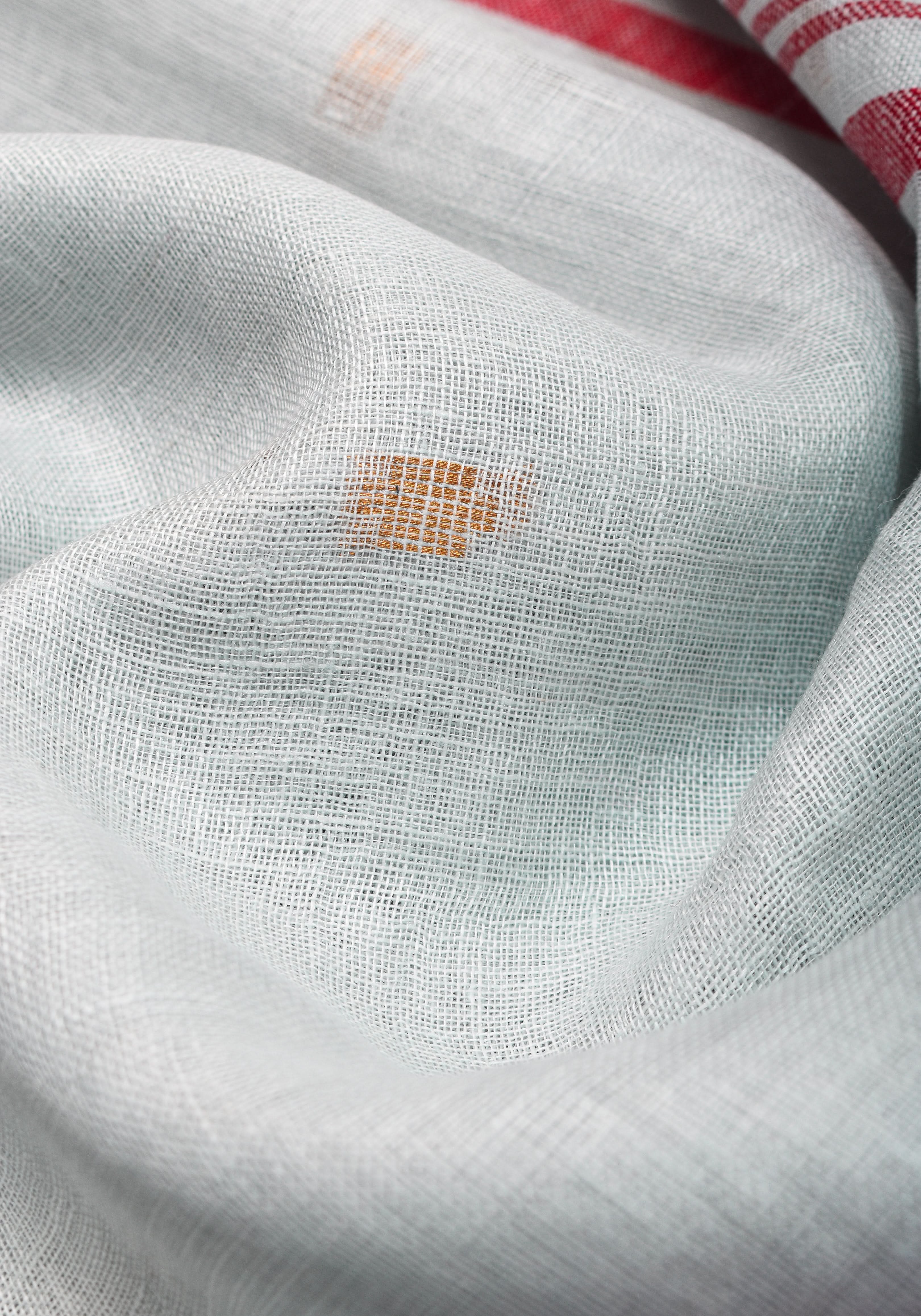 Off White and Red Linen by Linen Saree with thread Buttas | Shobitam - Image 13