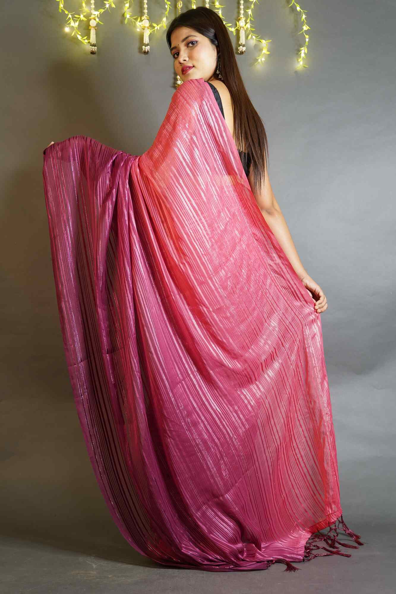 Ombre dyed light weight dual tone wrap in 1 minute saree - Image 4