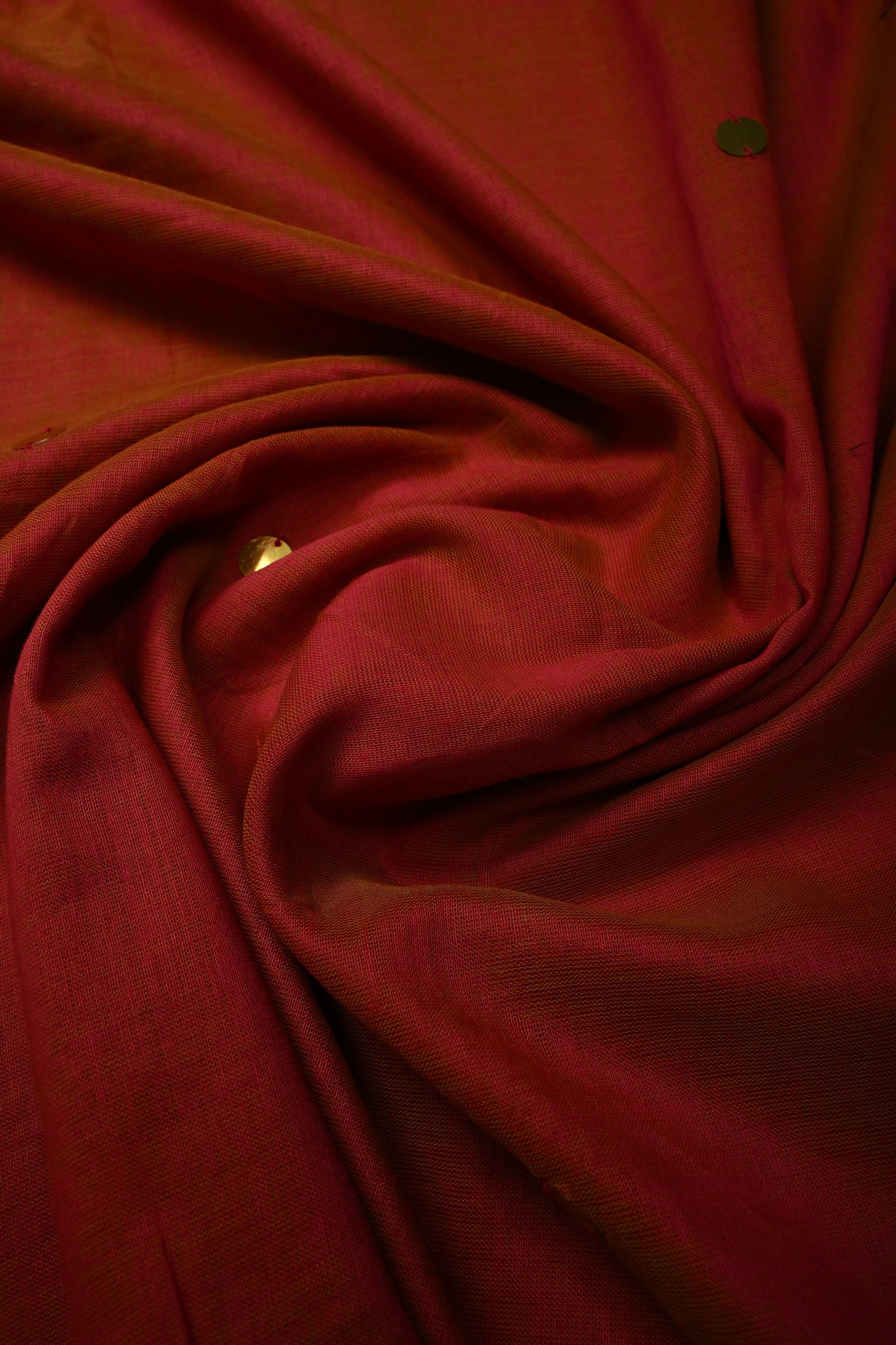 Orange-Pink Dual Tone Mercerized Mul Cotton saree in With Tikki work and Long Tassels, No Blouse Piece | Shobitam - Image 3