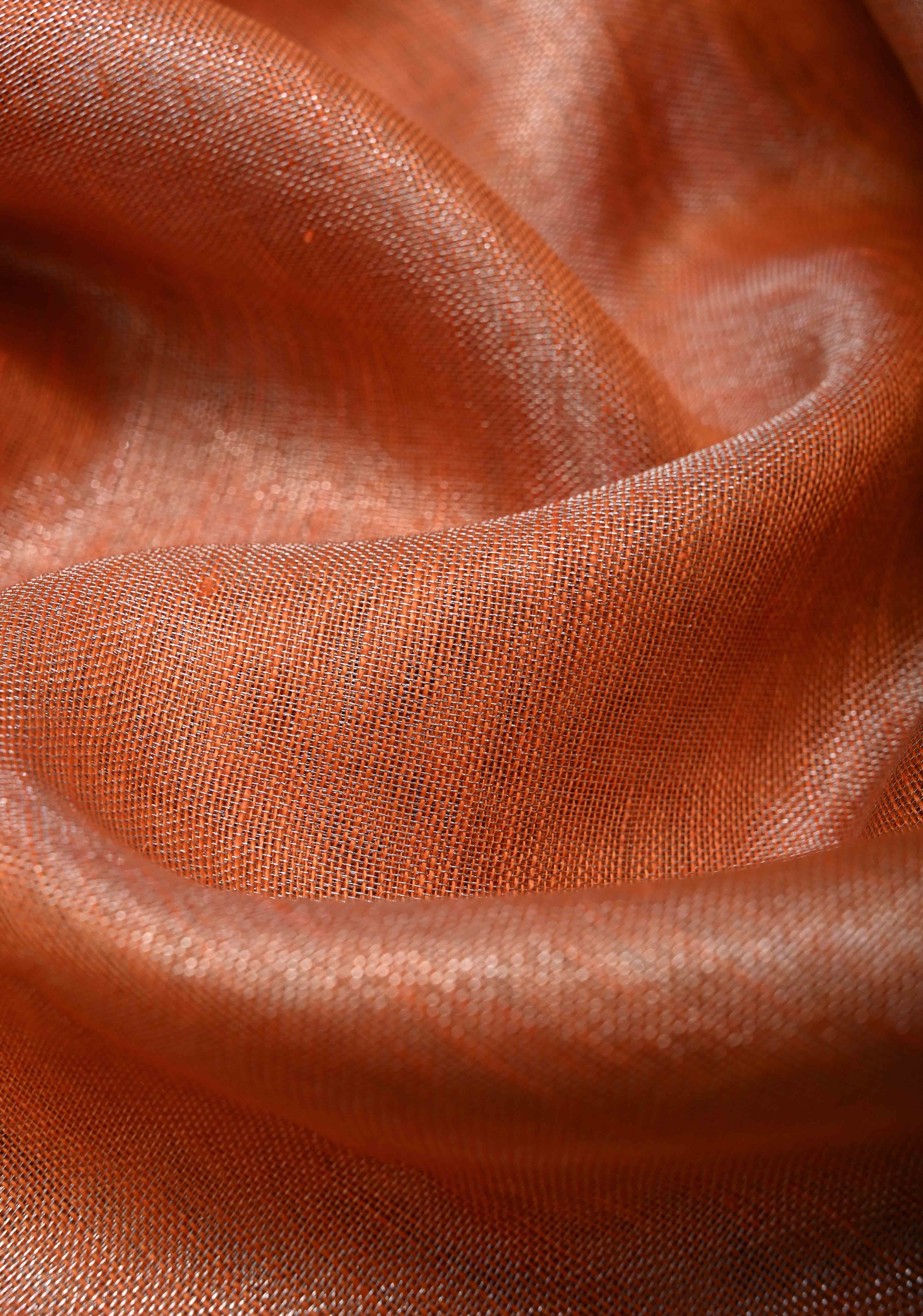 Orange Tissue Linen Saree with Silver Zari Border - Image 3