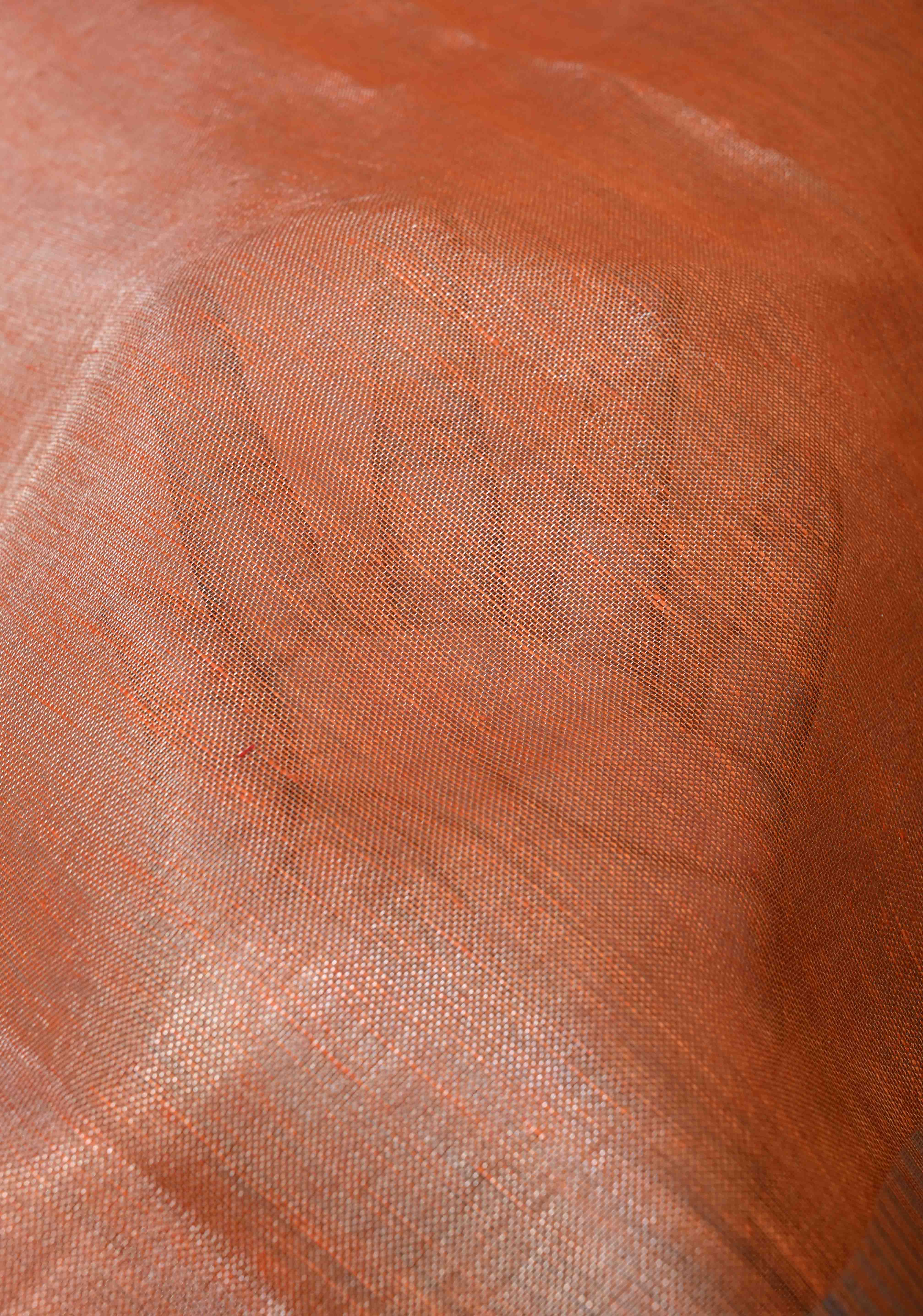 Orange Tissue Linen Saree with Silver Zari Border - Image 5
