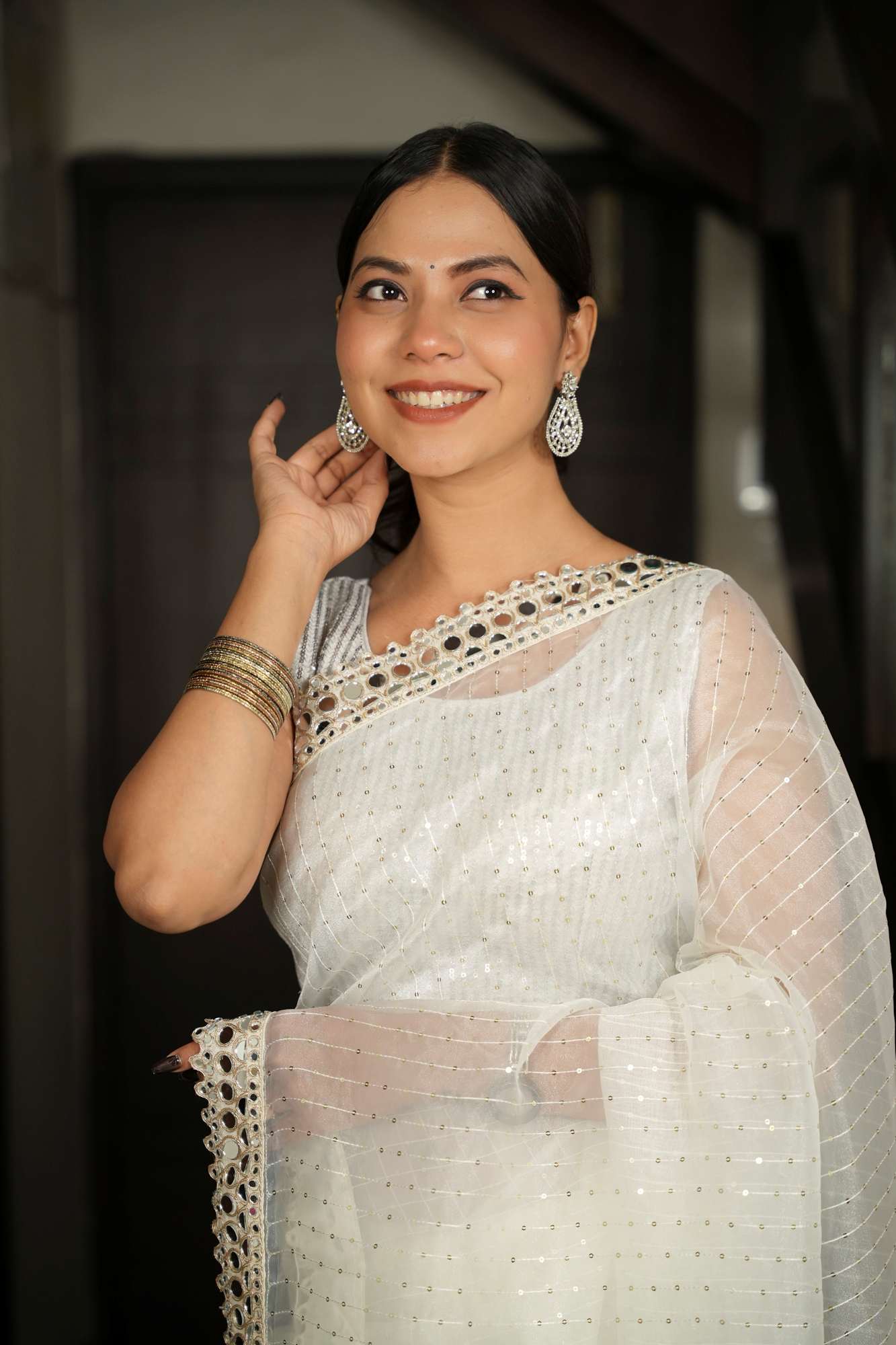 Organza With Sequin Embroidery & Mirror Border Ready To Wear Saree & ready blouse - Image 12