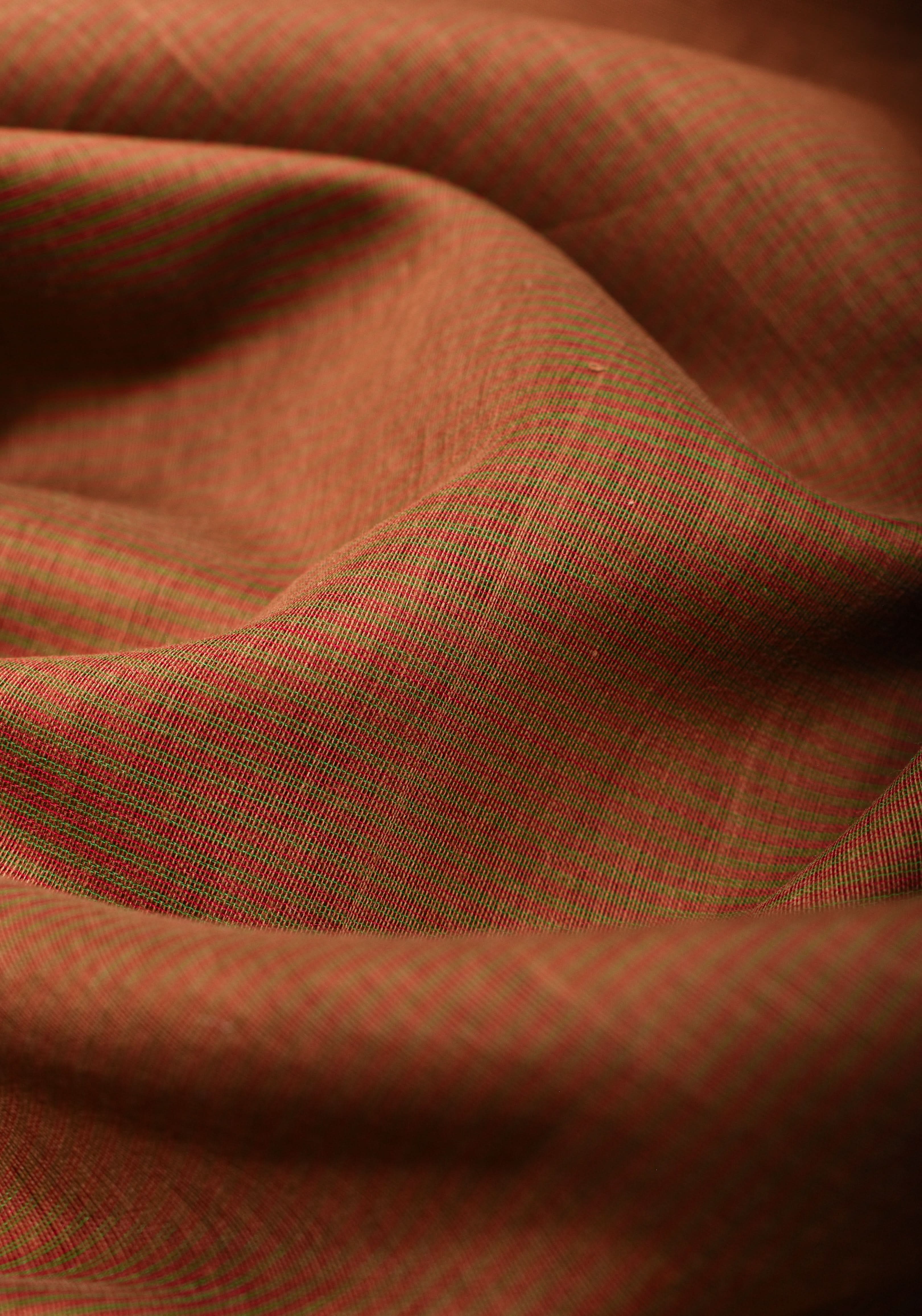 Handwoven Maheshwari Silk Cotton Saree in brown With Stripes & Minimal zari borders | Shobitam - Image 5