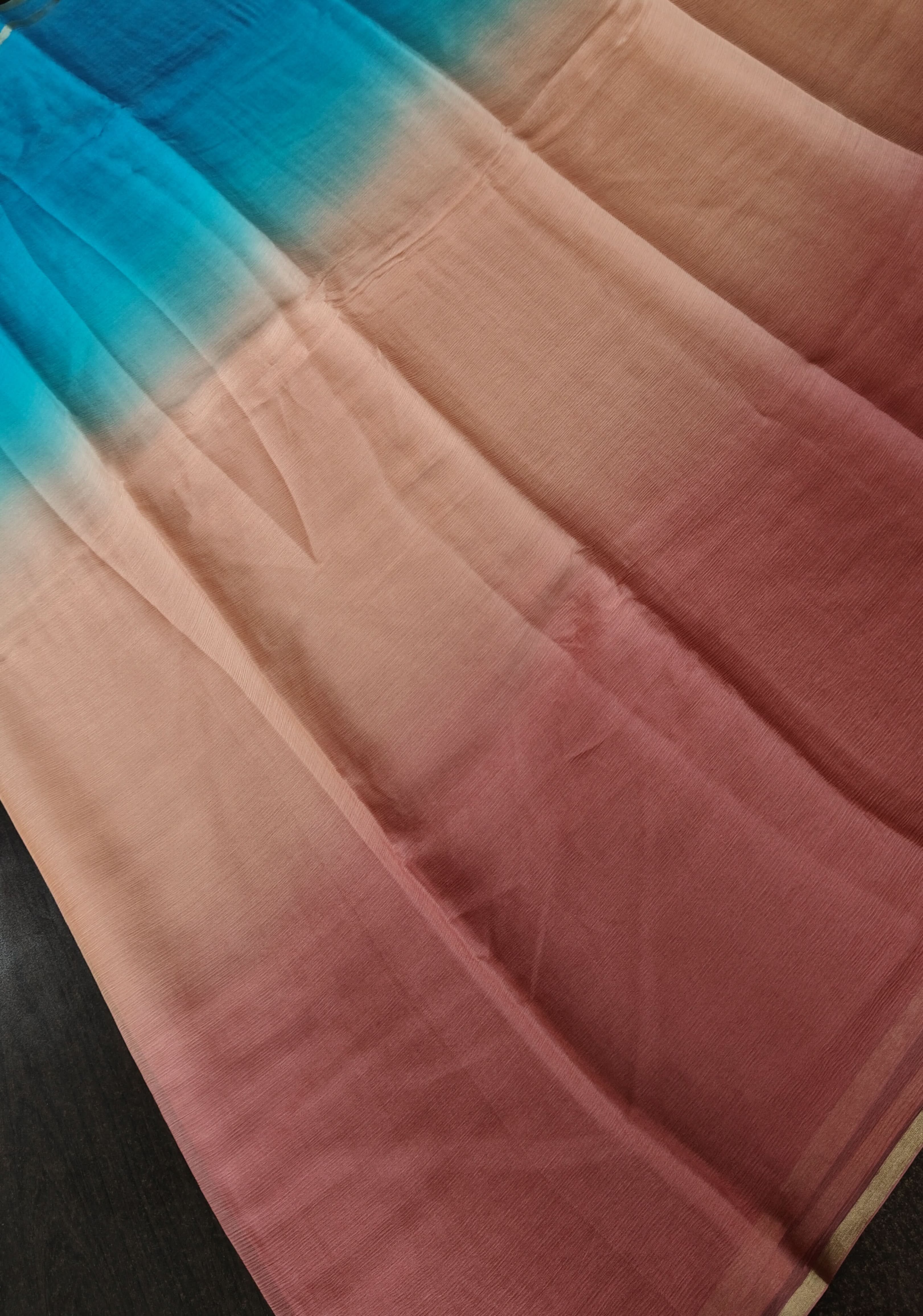 Multicolor Bollywood Style Ombre Pure Chiffon Saree, No Blouse Piece | Shobitam - Image 6