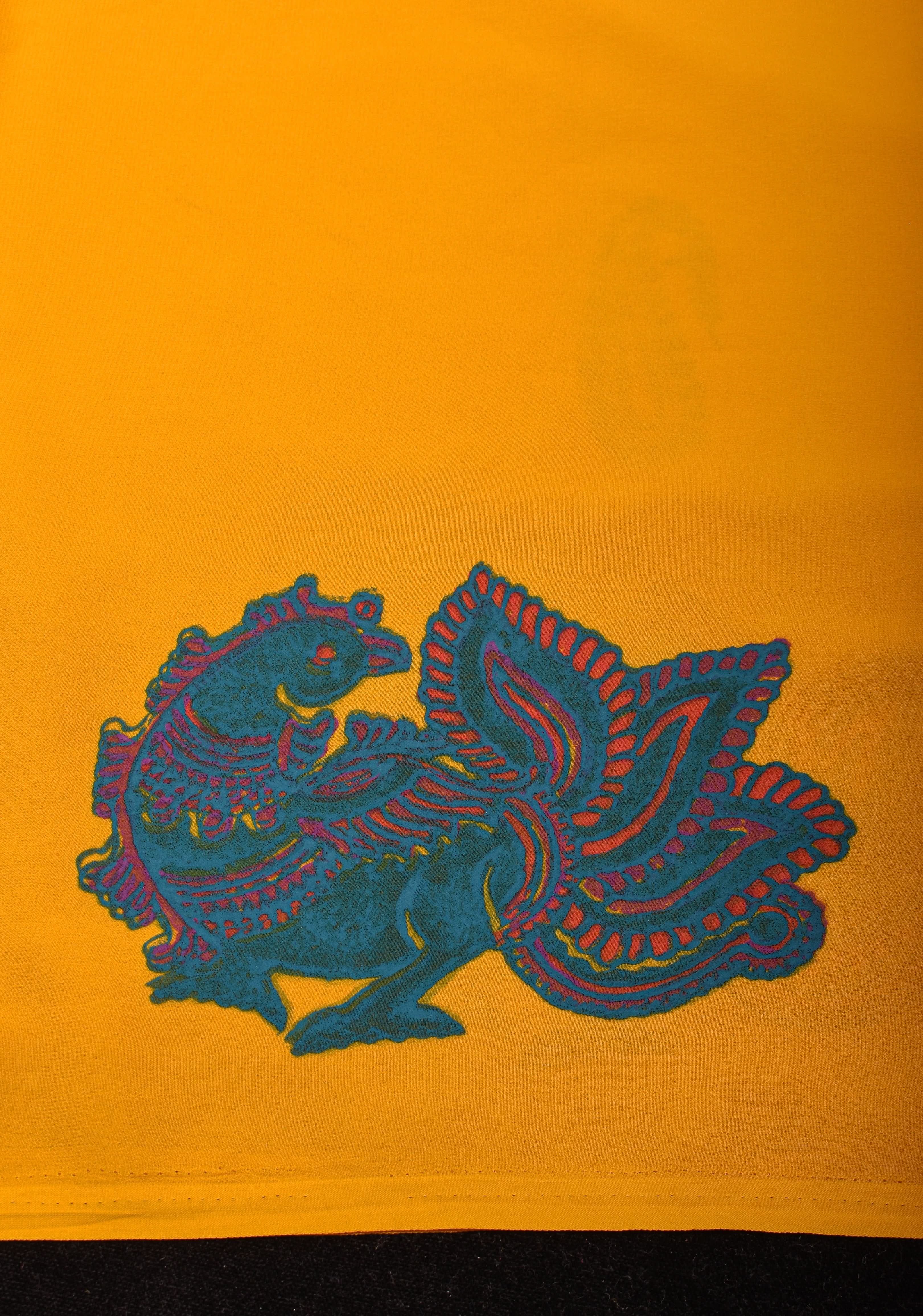 Mustard Georgette Saree with Sanganeri Hand Block Peacock and paisley Prints | Shobitam - Image 6