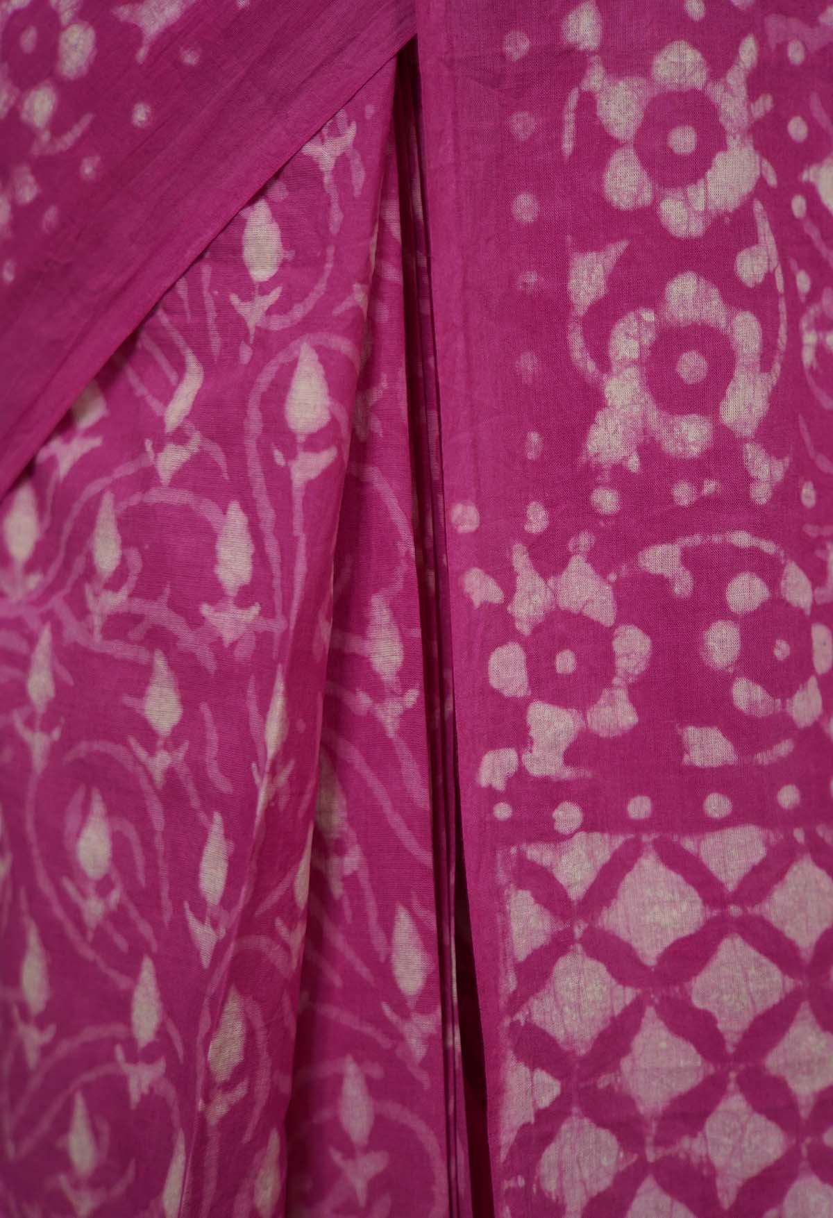 Paint the town pink with summery handblock print mulmul ready to wear saree - Image 9