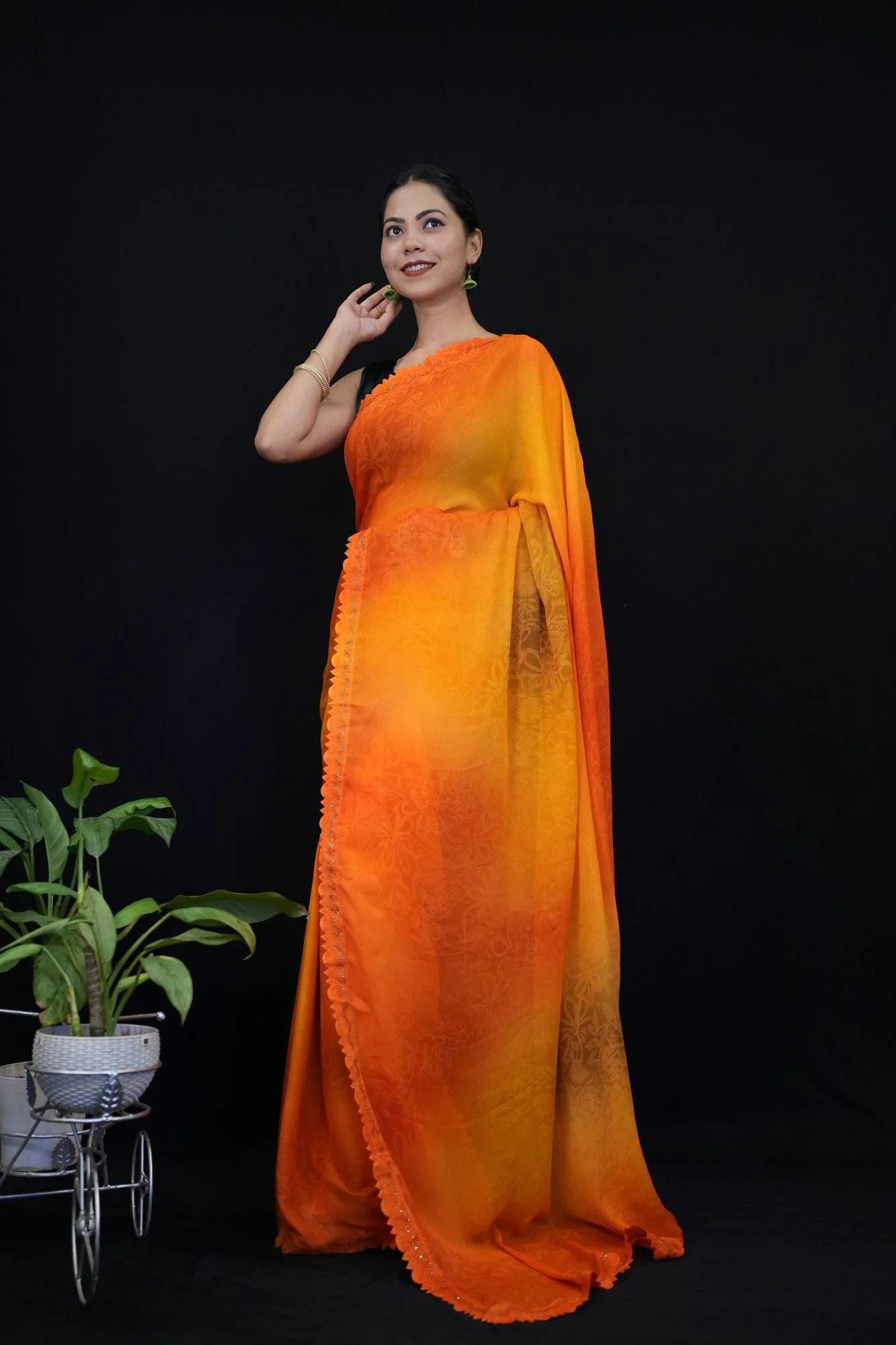 Party wear stitched saree With Stone Embellished & cutwork Border  Wrap in 1 minute saree - Image 4