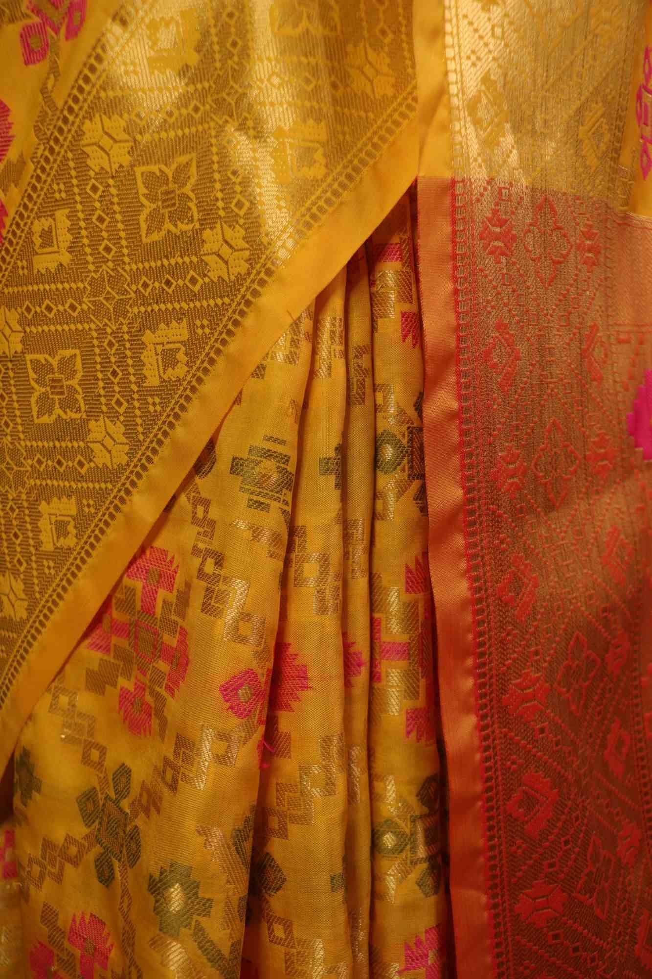 Patola banarasi woven zari border and pallu wrap in 1 minute saree - Image 6