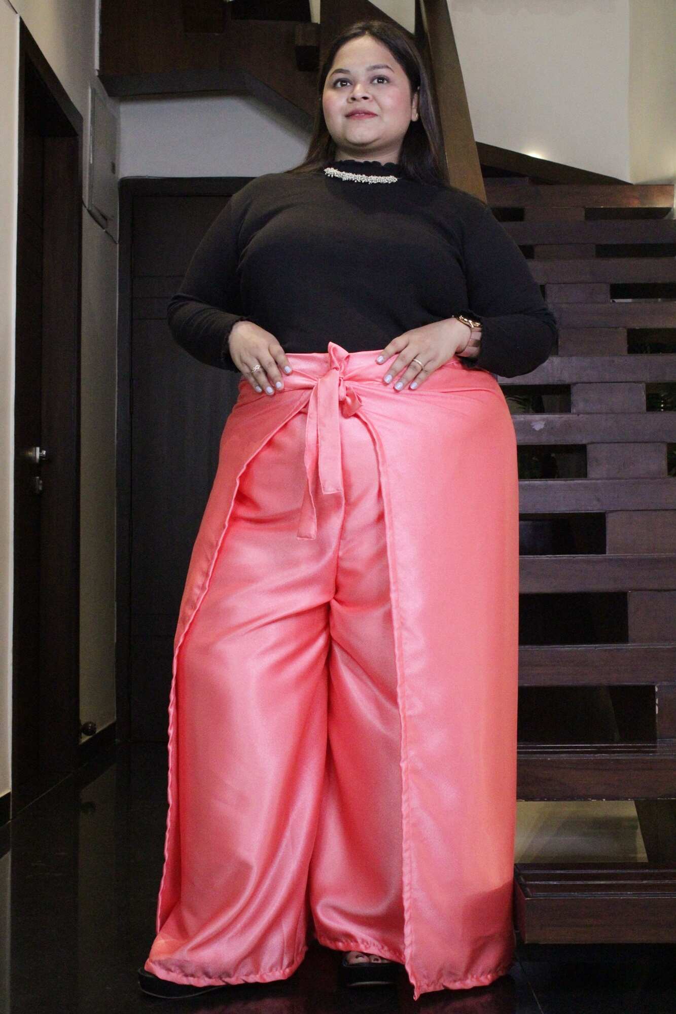Peachy Pink Comfortable and Classy Wraparound Skirt Divider - Image 3