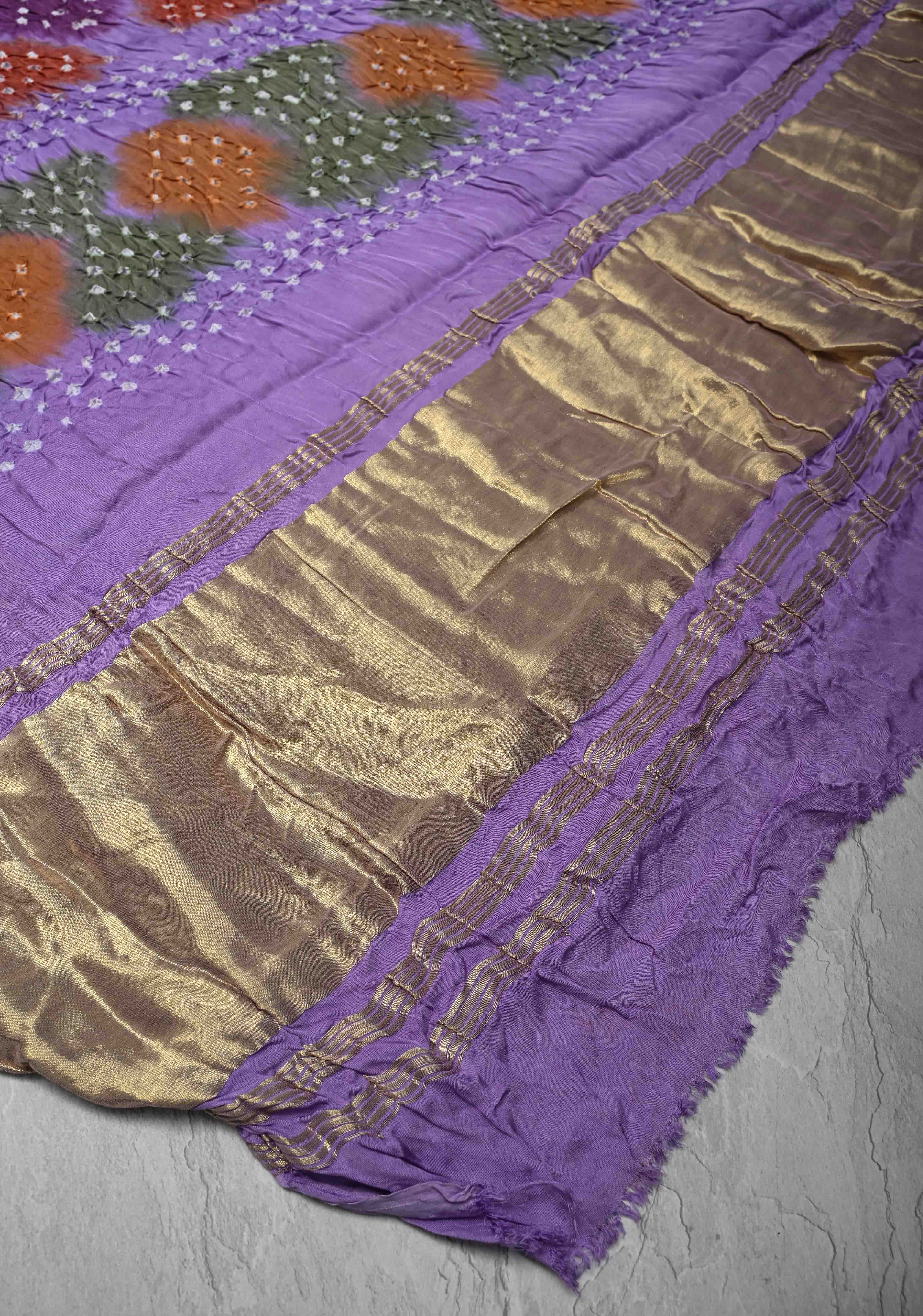 Periwinkle Purple Hand Shibori mandala Dye and bandhej design on Modal Silk Saree with crushed Pallu | Shobitam - Image 7