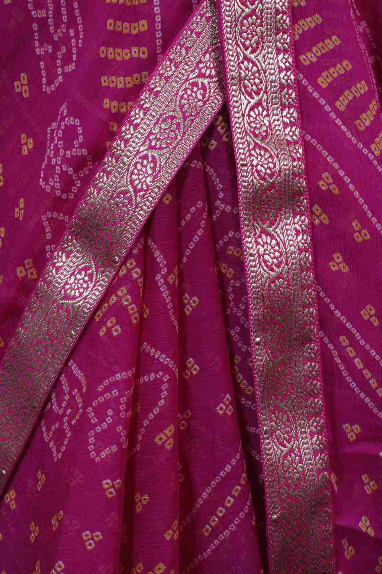 Pink Bandhani Chiffon Wrap in 1 minute saree - Image 5