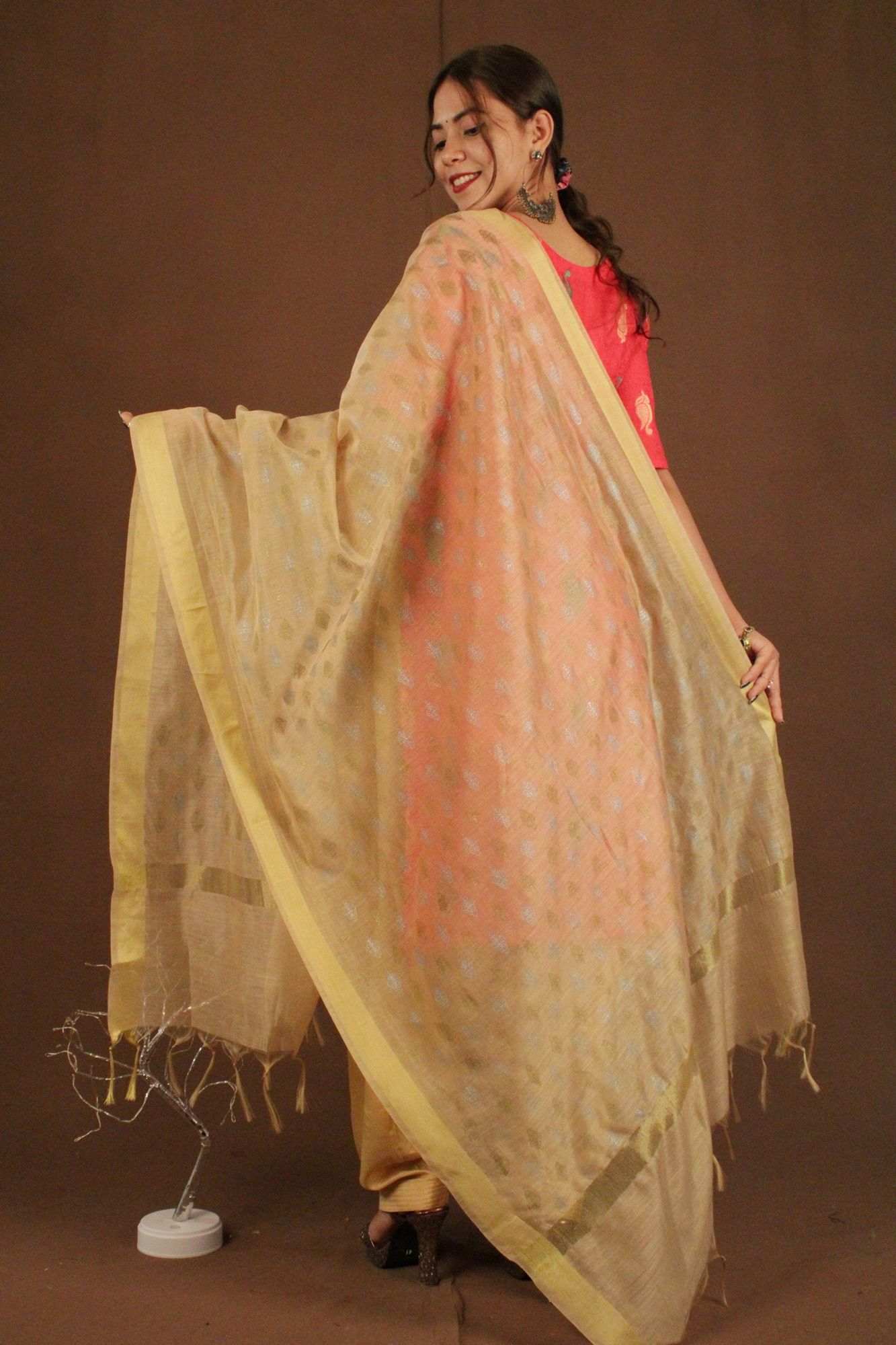 PINK-CREAM Ready to wear Salwar-Kameez with Tisuue Dupatta - Image 5