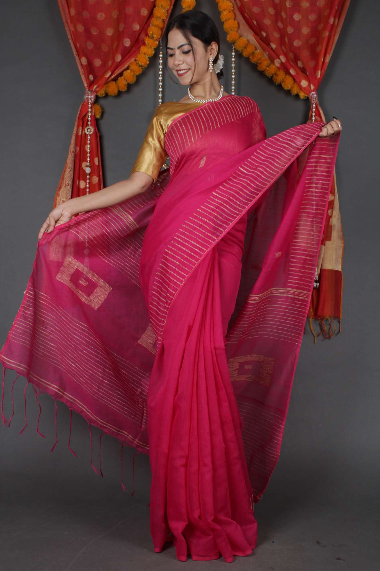 Pink ghicha work allure Wrap in 1 minute saree - Image 2
