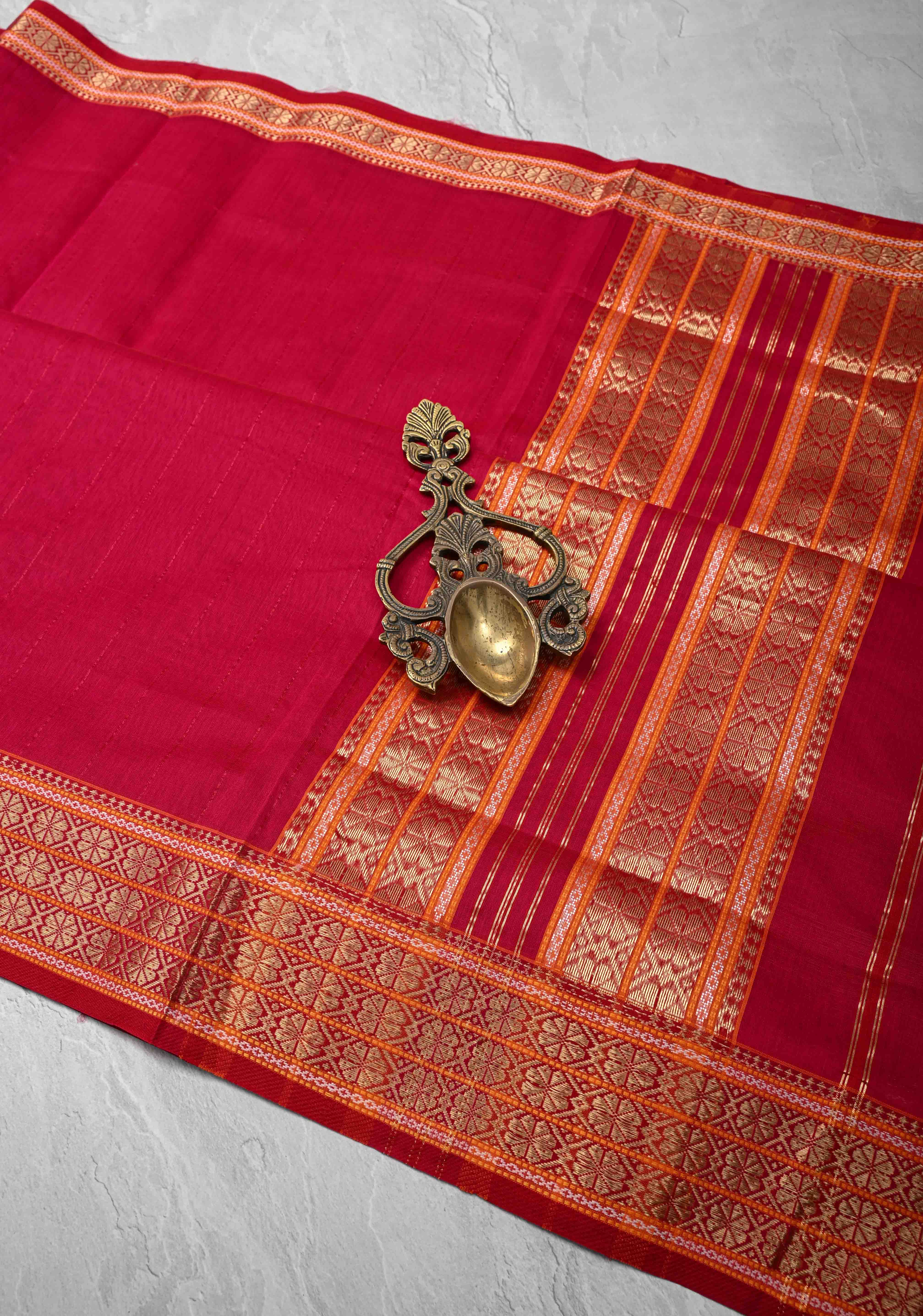 Pink Handwoven Maheshwari Silk Cotton Saree with Muted Stripes And Zari Border | Shobitam - Image 2