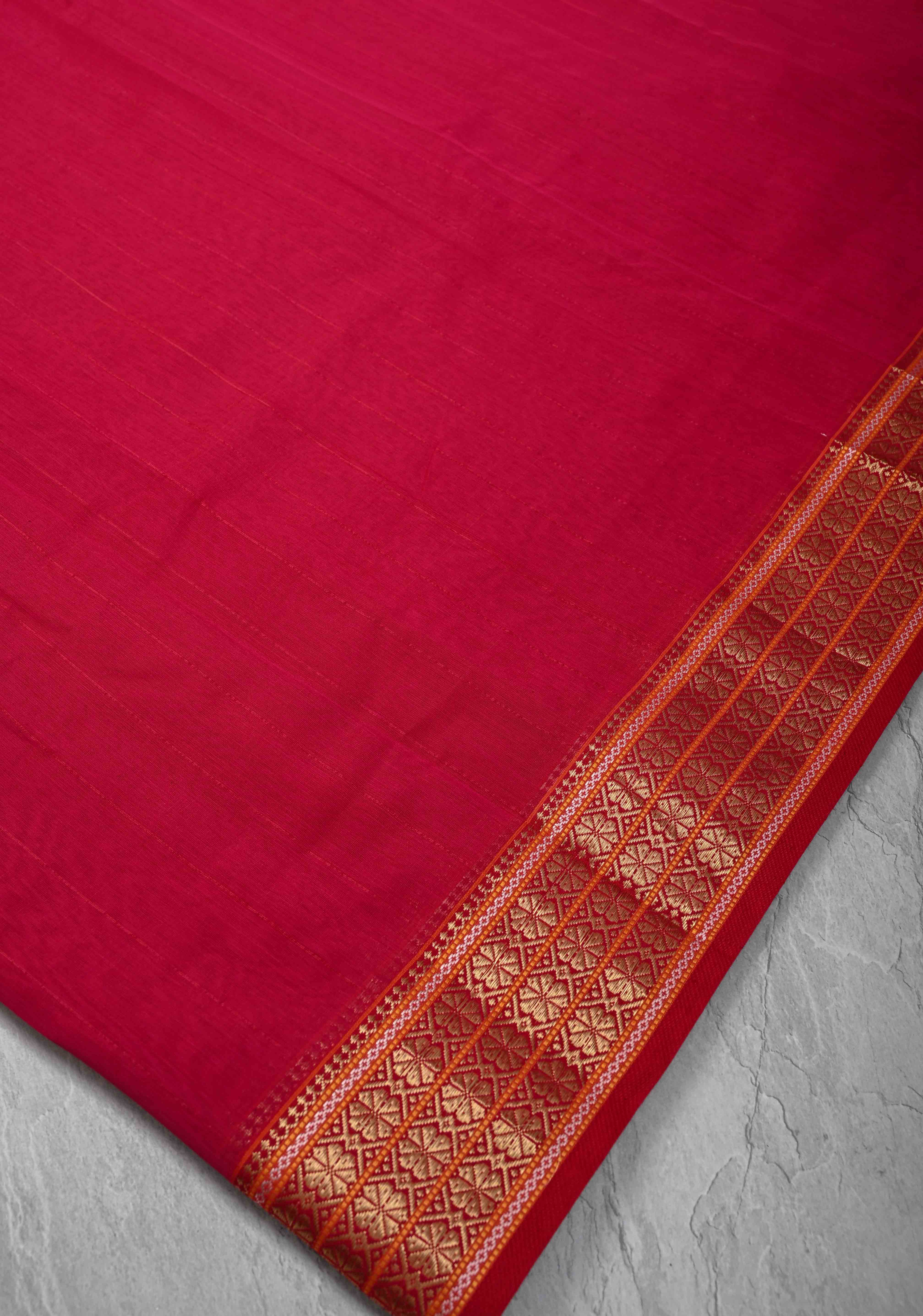 Pink Handwoven Maheshwari Silk Cotton Saree with Muted Stripes And Zari Border | Shobitam - Image 5