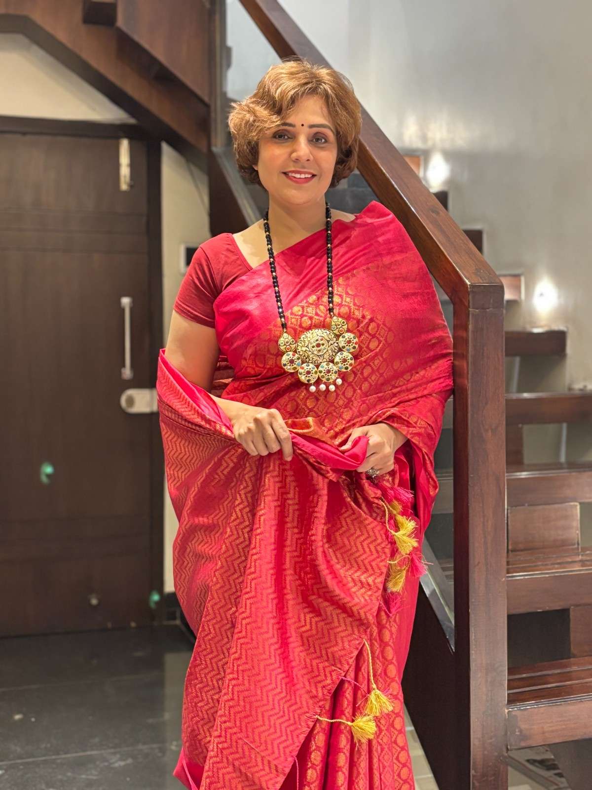 Premium Handwoven Silk Overall Resham Weave With Tassels On Palla Ready To Wear Saree - Image 6