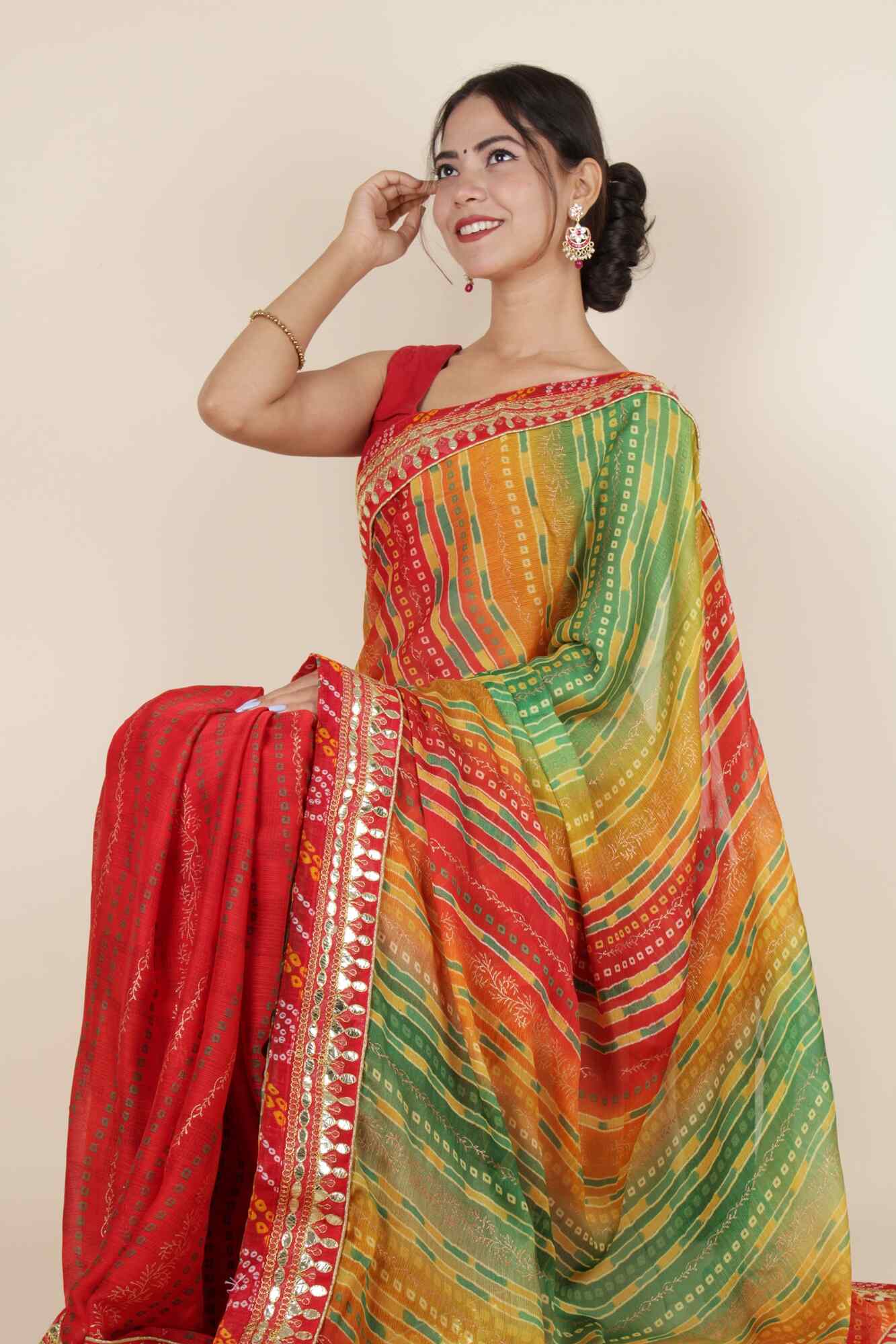 Prepossessing Bandhani With Gota Patti Border Wrap In One Minute Saree - Image 6