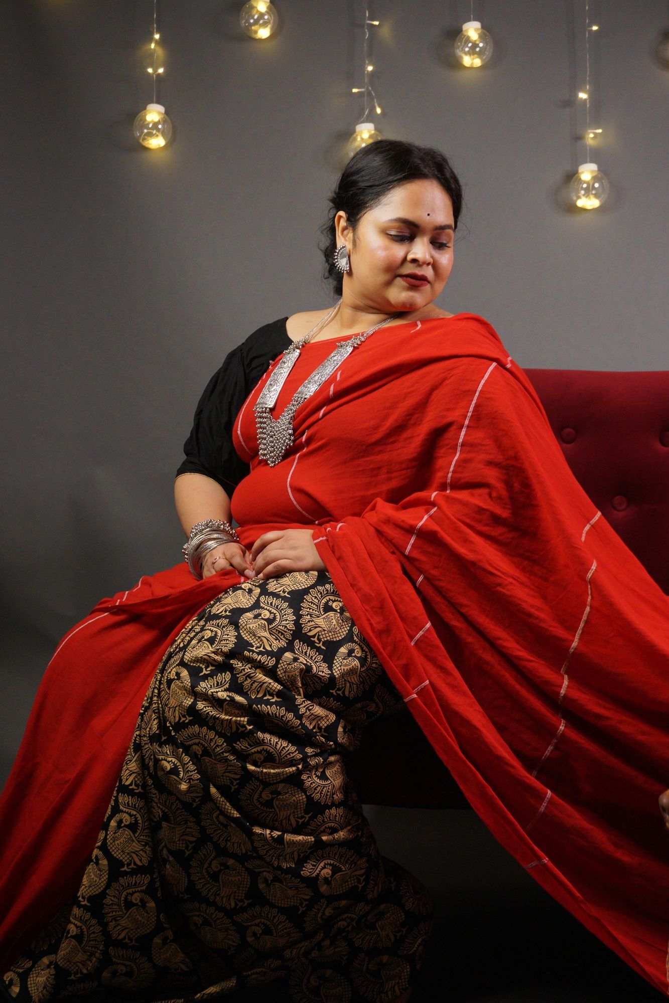 Pure cotton handloom half & half wrap in 1 minute saree - Image 2