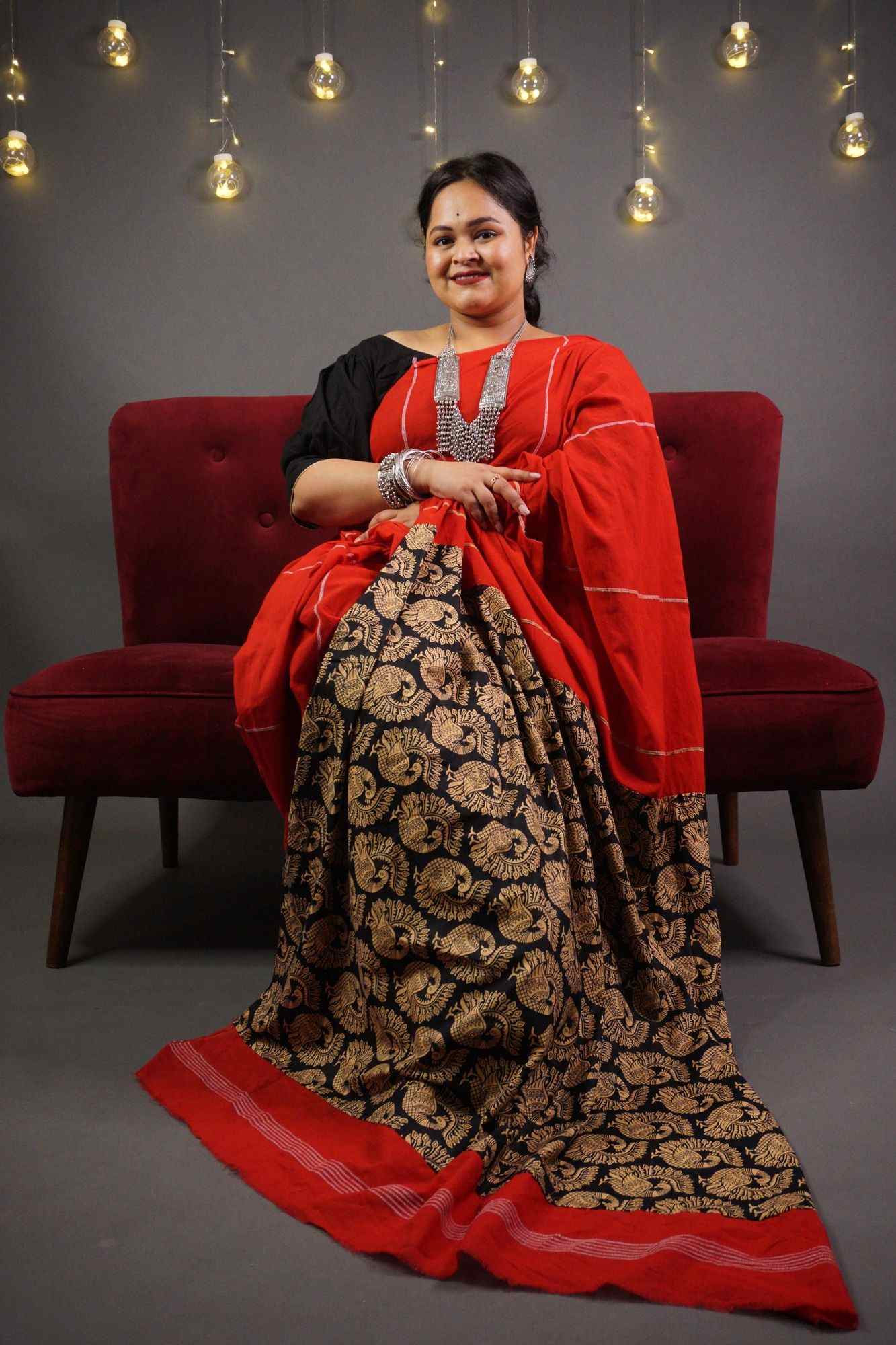 Pure cotton handloom half & half wrap in 1 minute saree - Image 3