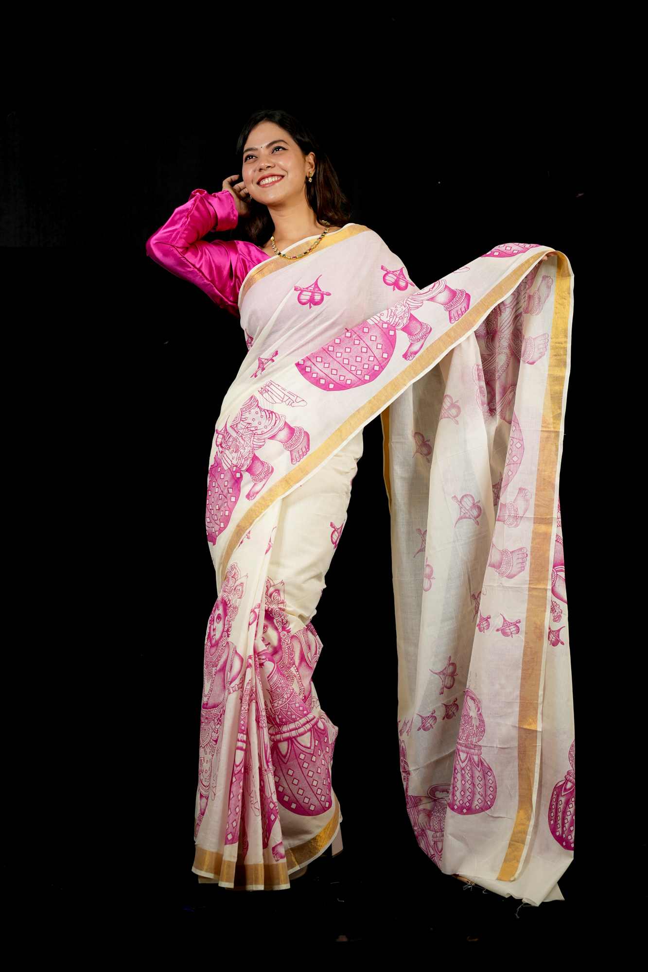 Bal Krishna Kerala kasavu ready to wear saree - Image 4
