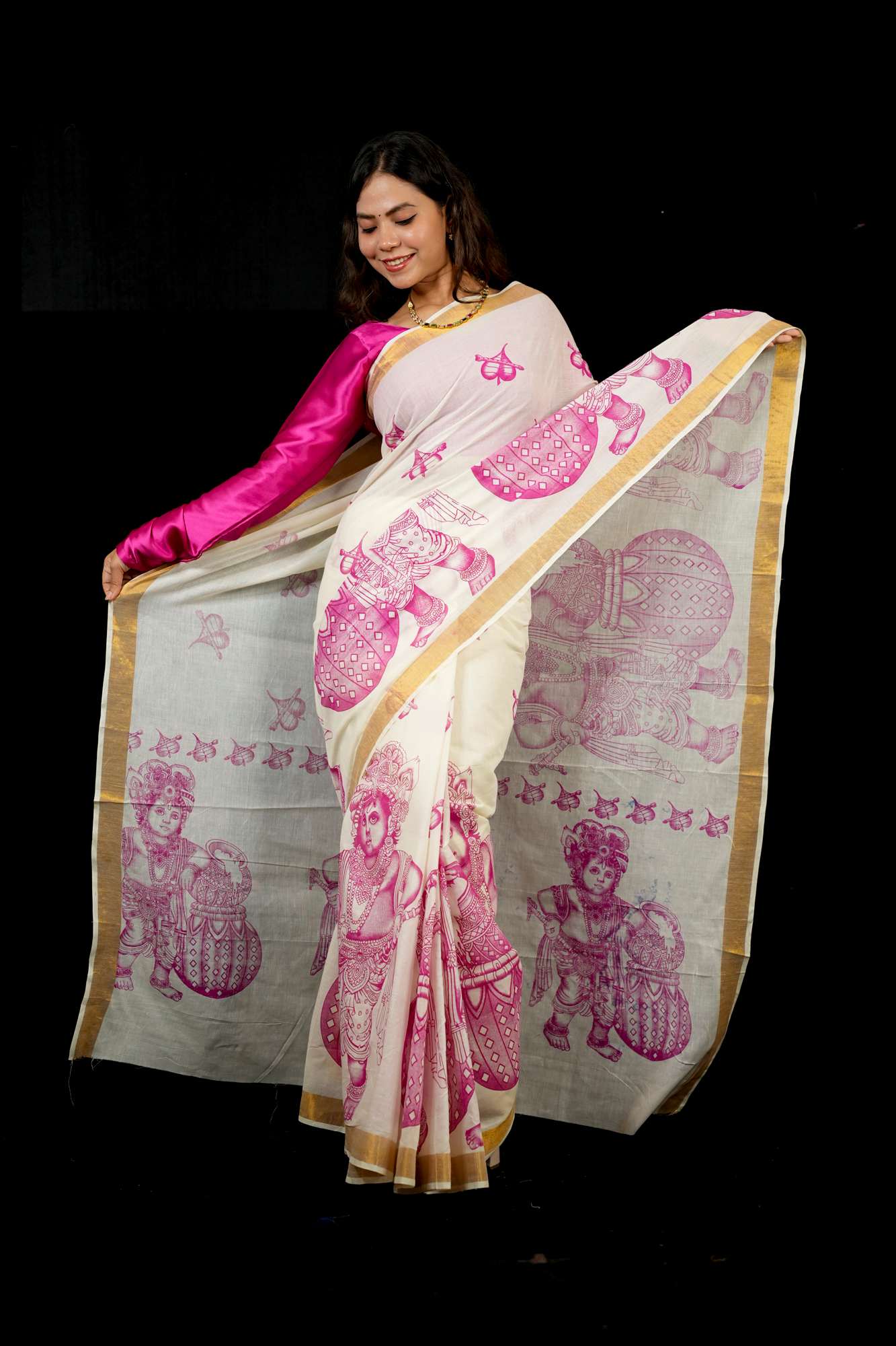 Bal Krishna Kerala kasavu ready to wear saree - Image 5
