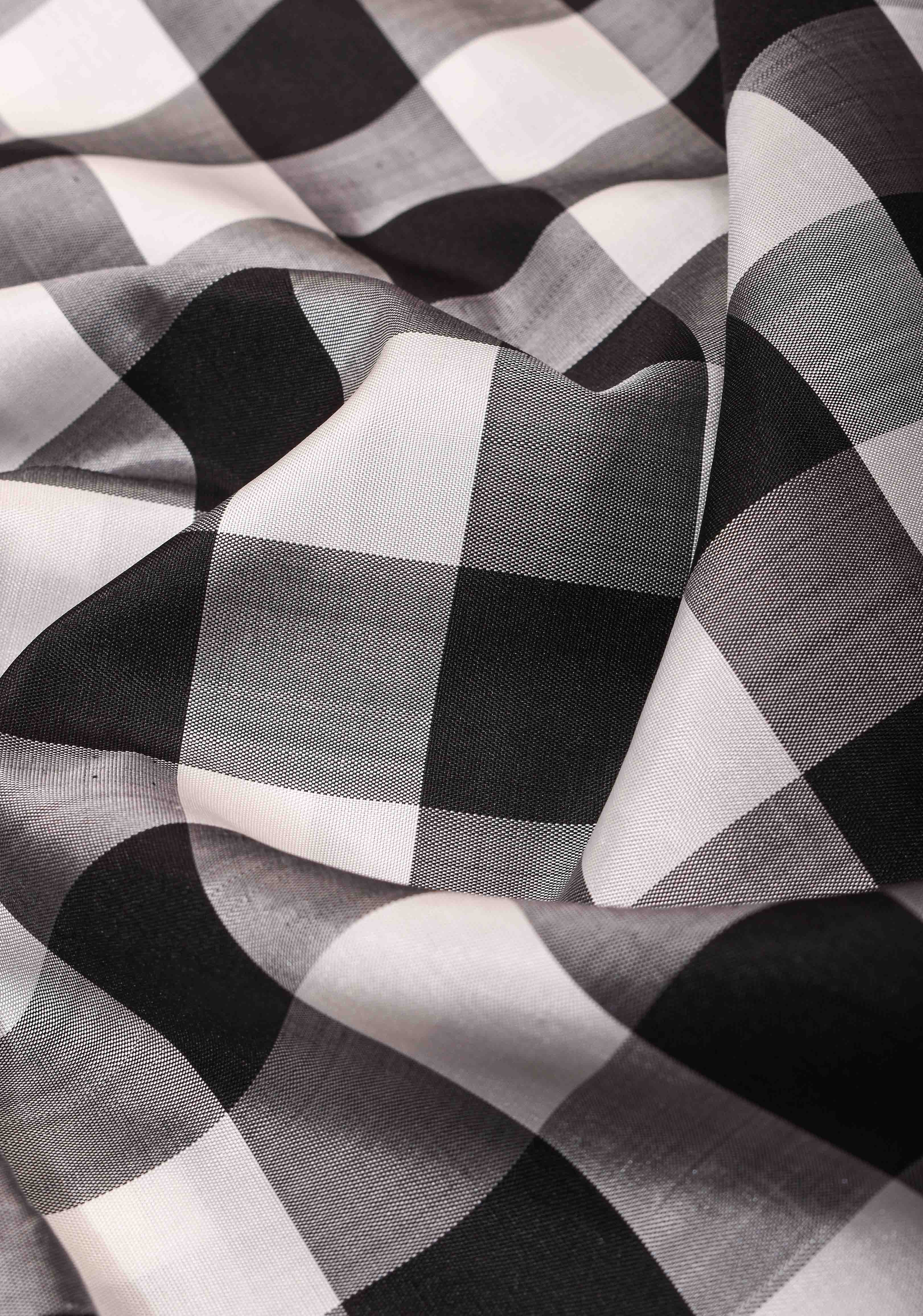 Stunning Korvai Weave Black And White Checks Pure Kanjivaram Silk Saree with Grand Pallu and Contrast Zari Border | SILK MARK CERTIFIED | Shobitam - Image 2
