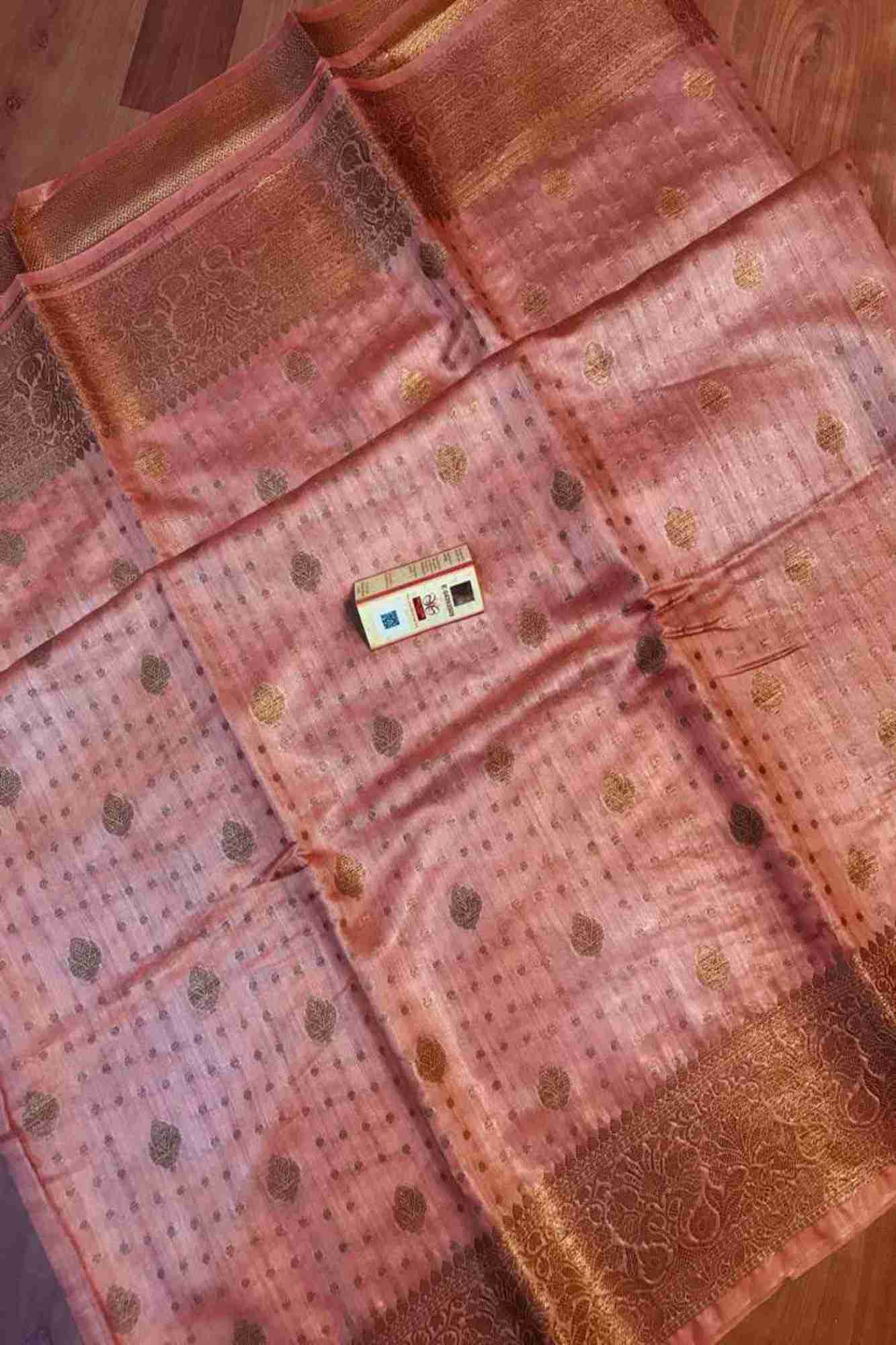 Pure Munga Inspired Meenakari Interwoven Buttas With Border Detail Pre Drape Saree - Image 2